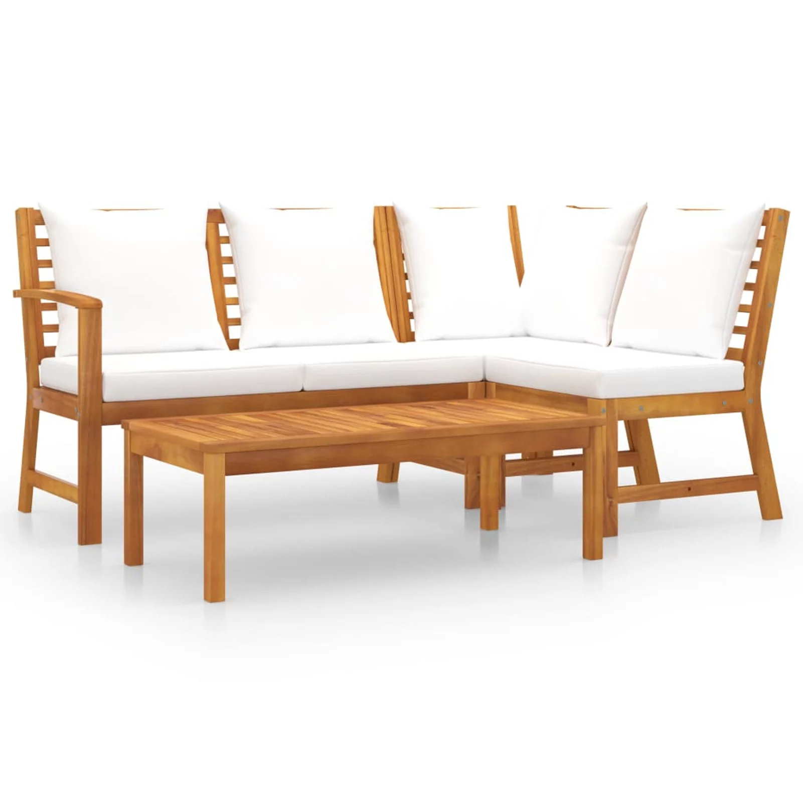 Andoer 4 Piece Garden Set with Cushion Cream Solid Acacia Wood