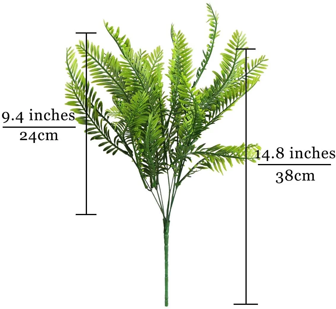 8 Pcs Artificial Boston Fern Shrubs Bushes Plants UV Resistant Fake Plants Greenery for Outdoors Hanging Planter Front Porch Garden Farmhouse Décor(Green)