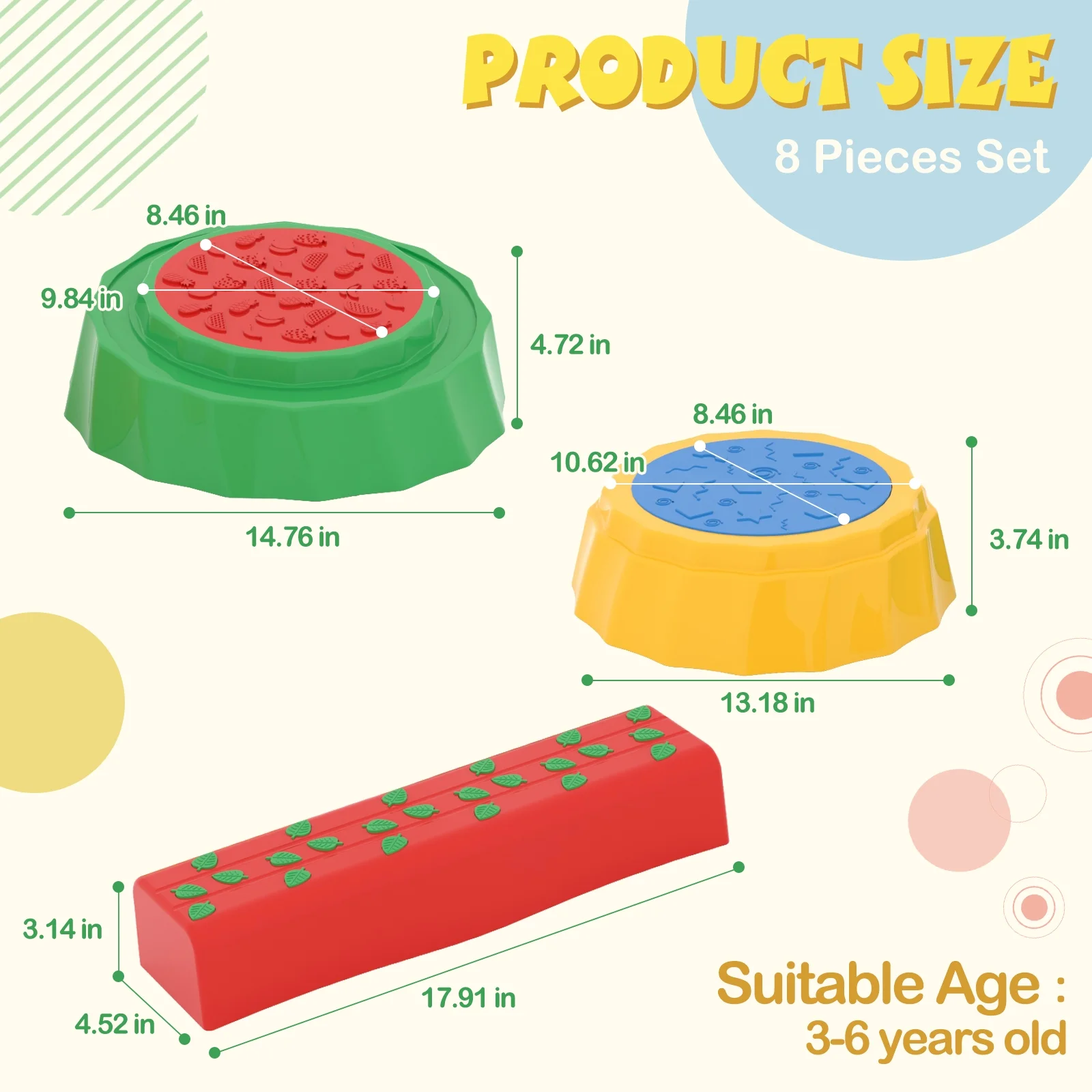 XJD Balance Beams Stepping Stones for Kids - Set of 6, Indoor or Outdoor Non-Slip Plastic Physical and Sensory Play Equipment, Toddler Obstacle Course Toys for Ages 3+ Years