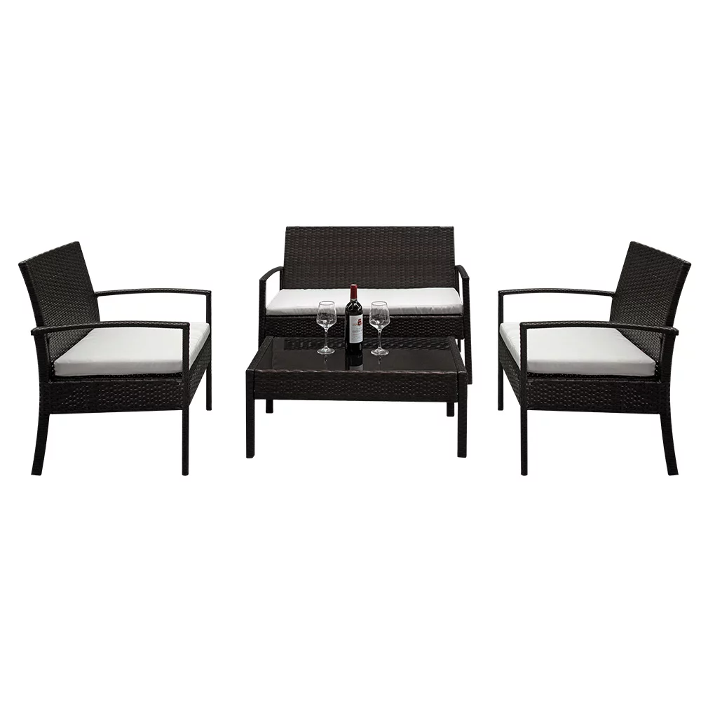 Inq Boutique Outdoor 2pcs Arm Chairs Seat & Tempered Glass Coffee Table Rattan Sofa Set