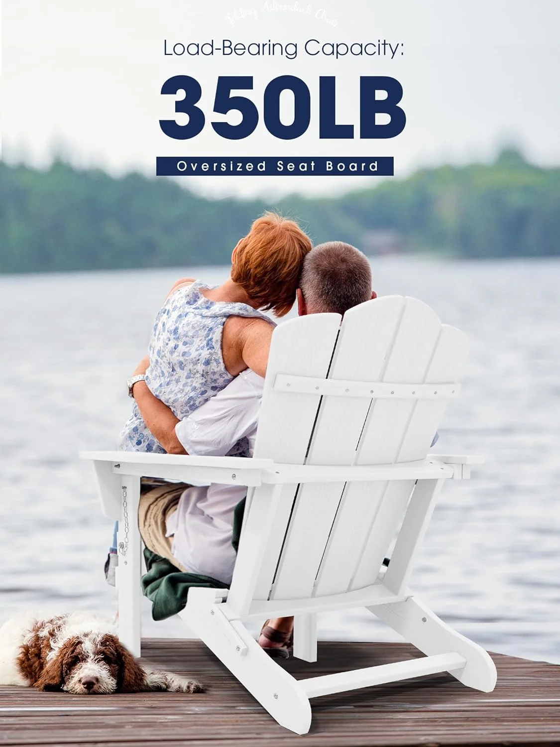 KINGYES Folding Adirondack Chair, HDPE All-Weather Folding Adirondack Chair, White