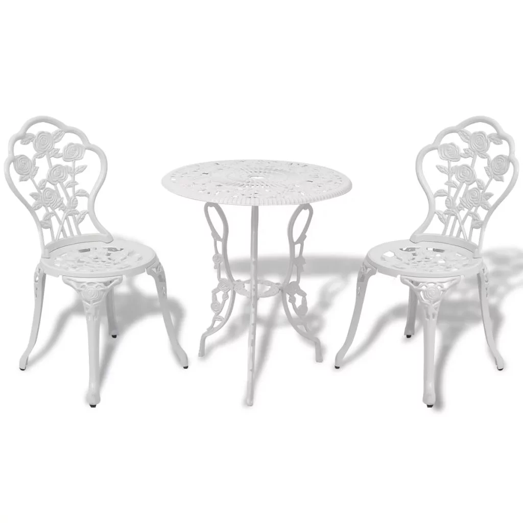 Carevas 3 Piece Bistro Set Cast Aluminum White