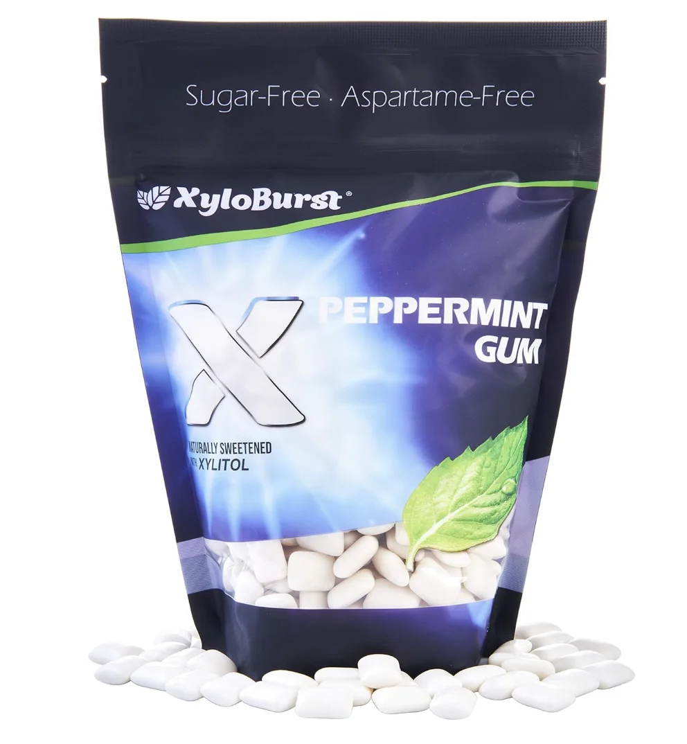 XyloBurst Peppermint Sugar-Free Gum - Natural Xylitol Chewing Gum - Bulk 500 Count Bag - Non GMO, Vegan, Aspartame Free, Keto Friendly