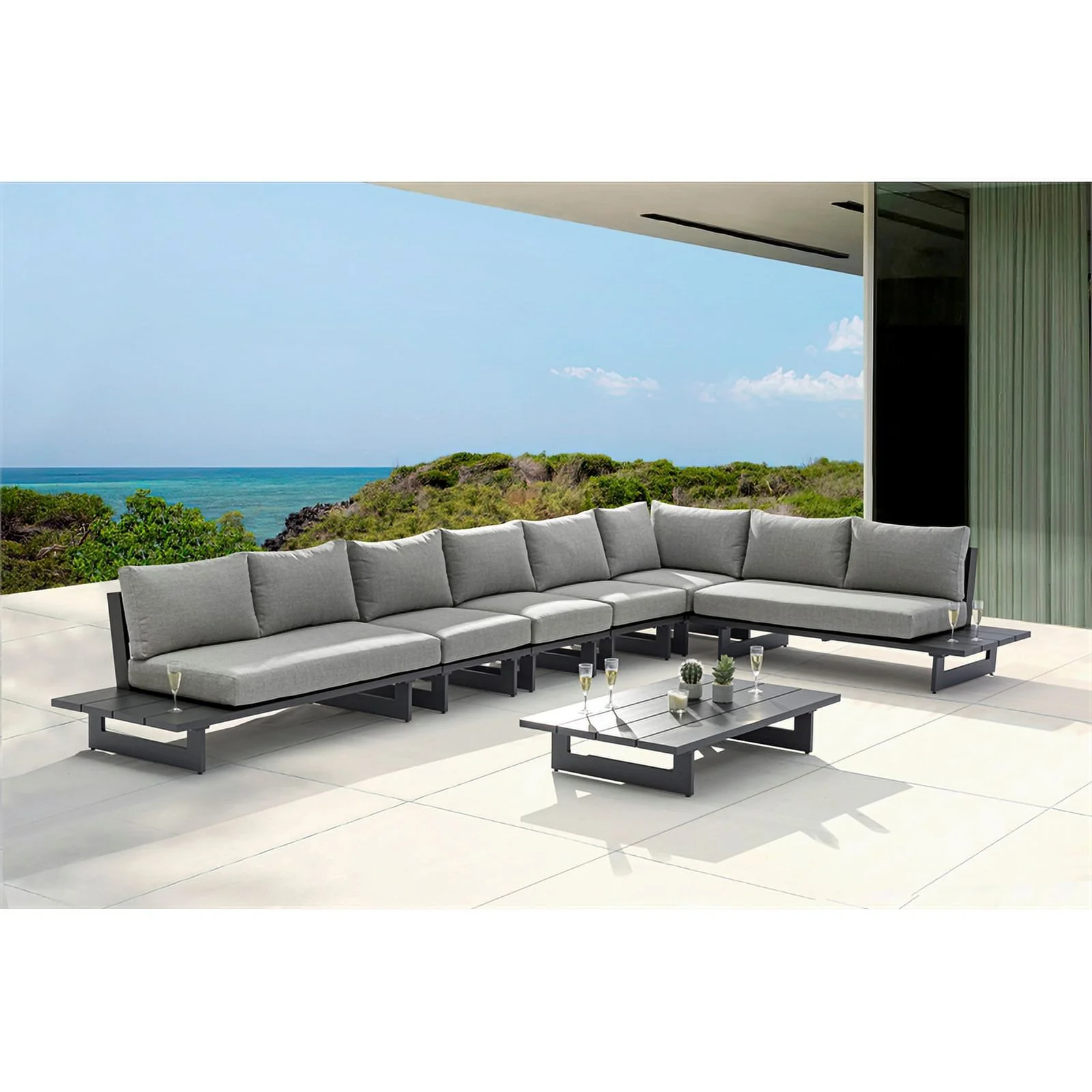 Meridian Furniture Maldives Grey Water Resisting Outdoor Modular Sectional