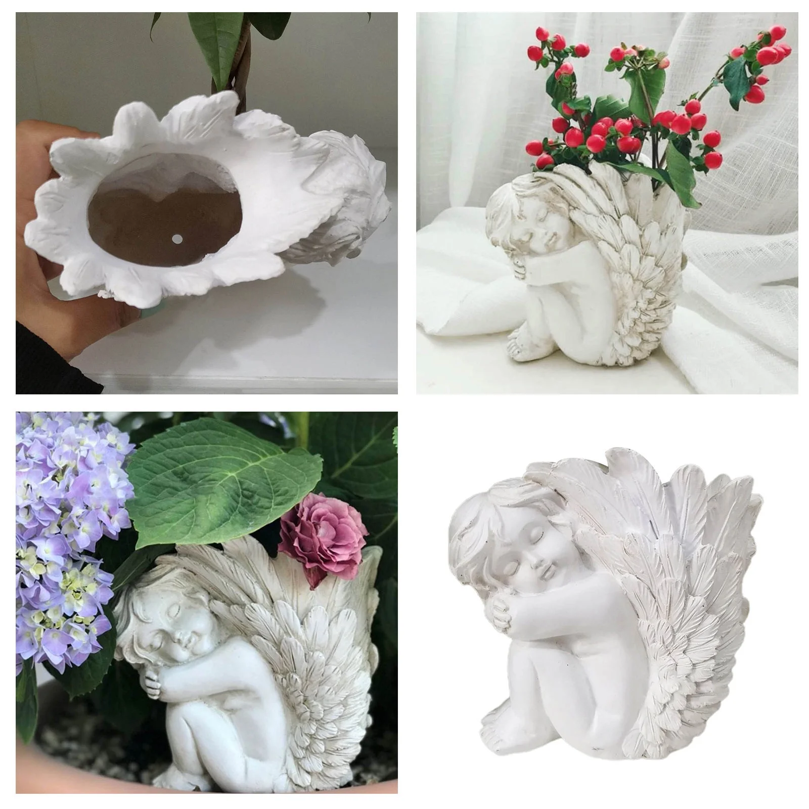 Fancy Christmas Ornament Angel Statue Crafted Head Face Planter Pot Flower Pot With Hole For A DIY Succulents Man Pens Holder Or Speaker Holder