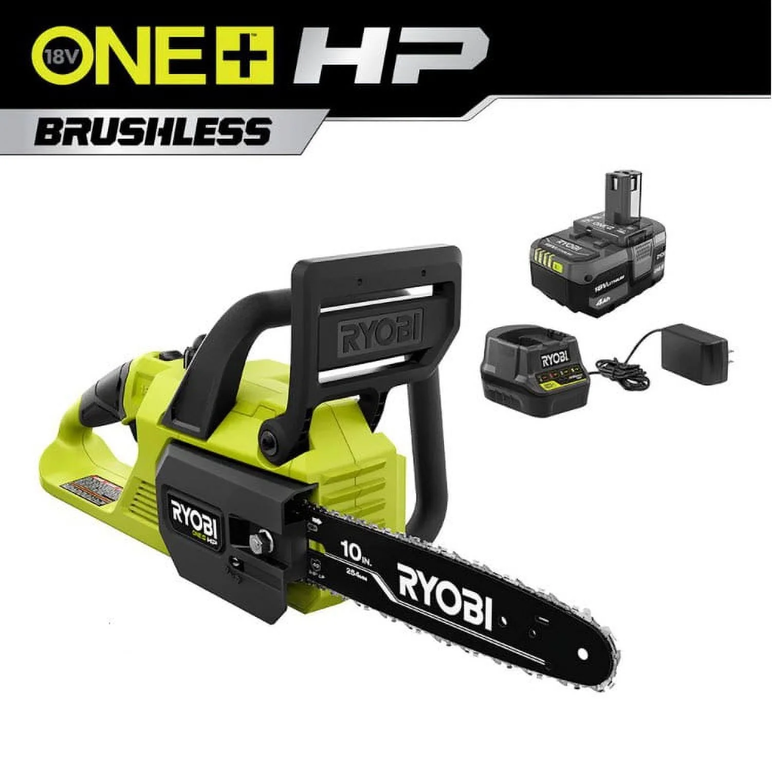 RYOBI 18V ONE+ HP Cordless 10 in. Battery Chainsaw 4.0 Ah Battery Charger Kit