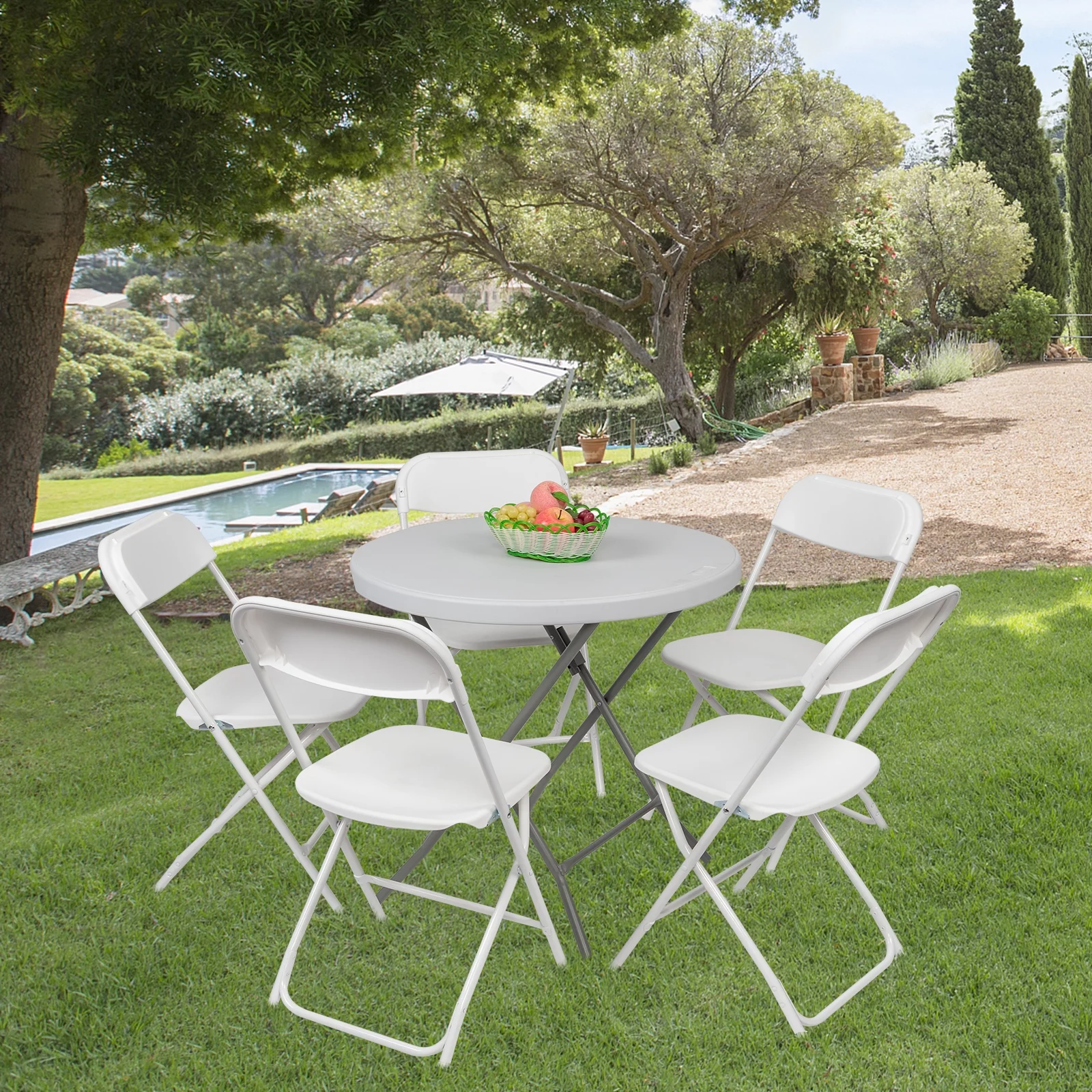 SamyoHome 6 Pack Folding Camping Chairs White Plastic Stackable Wedding Party Event Chair