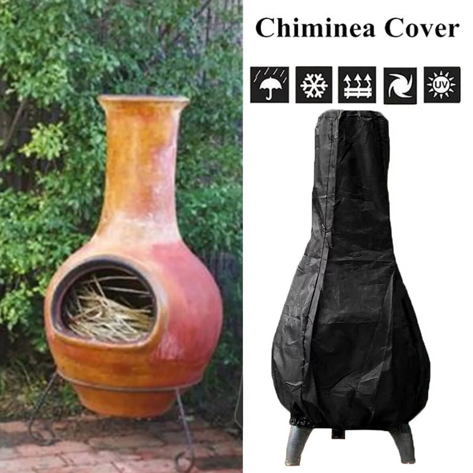 Patio Chiminea Cover Waterproof Protective Chimney Fire Pit Heater Cover Weatherproof for Outdoor Garden