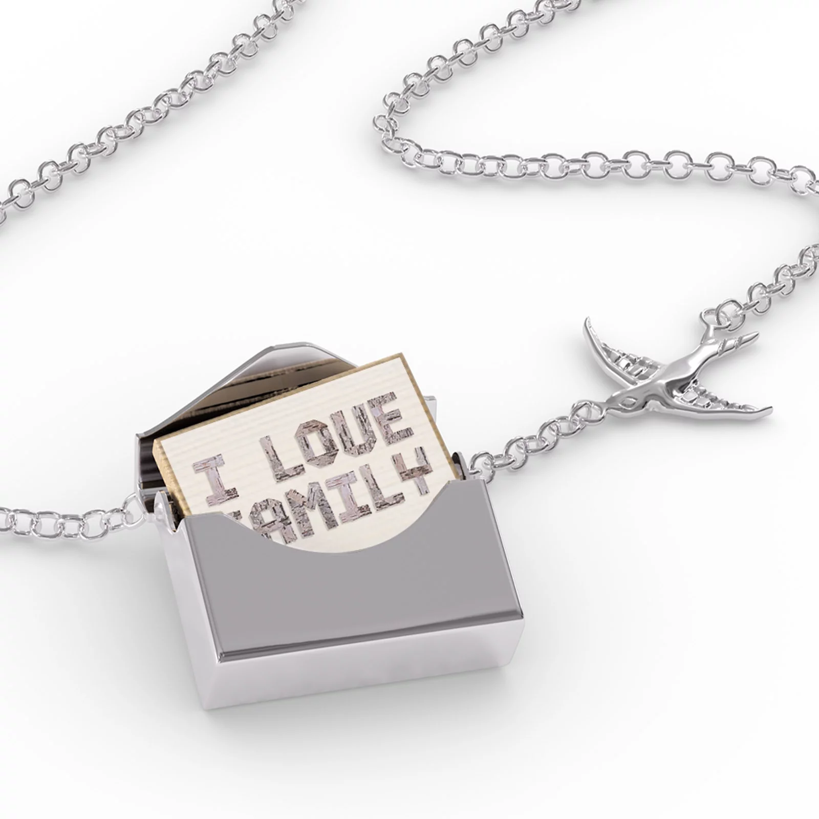 Locket Necklace I Love Family Birch Tree Bark in a silver Envelope Neonblond