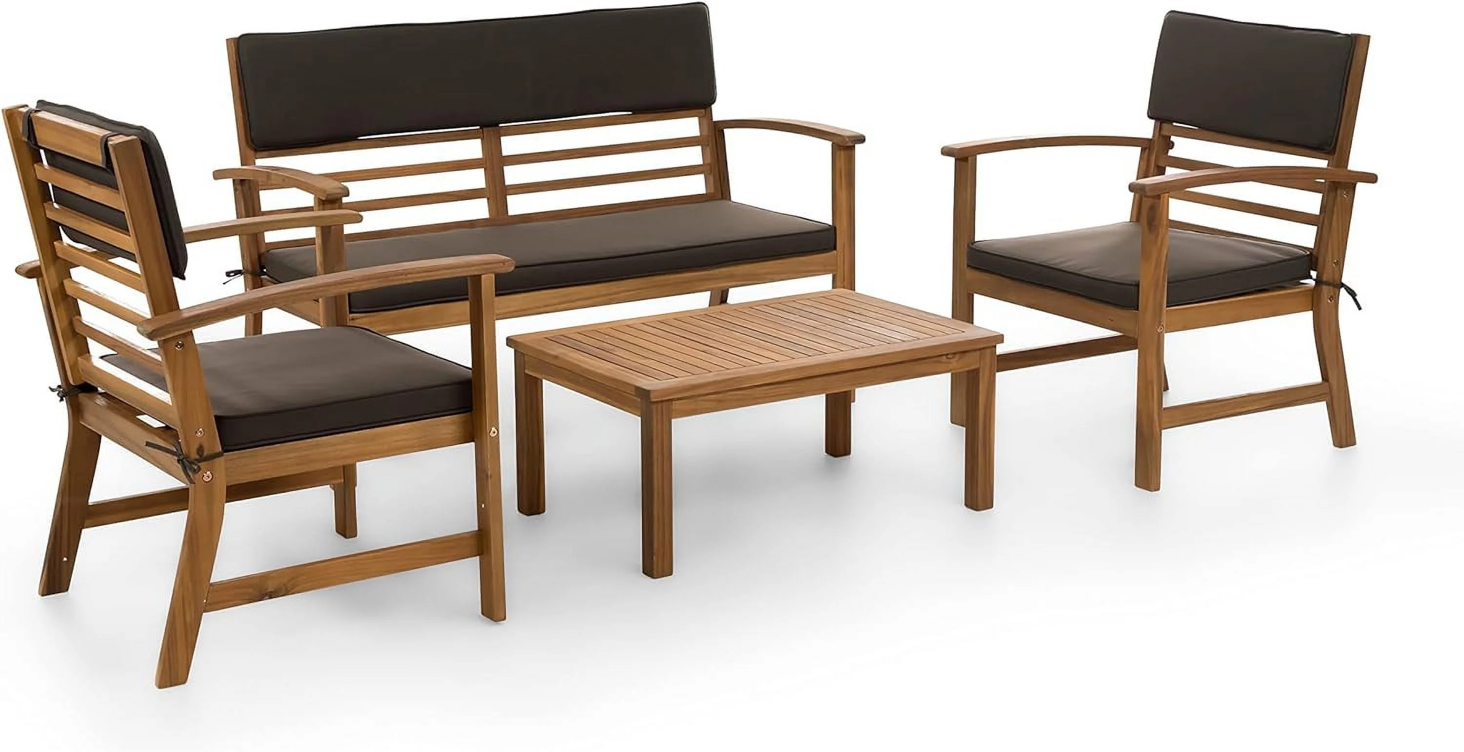 Dina Hana 4-Piece Outdoor Acacia Wood Sofa Set Water Resistant Cushions  Padded Patio Conversation Table Chair Set w/Coffee Table for Garden  Backyard  Poolside (Brown/Natural)