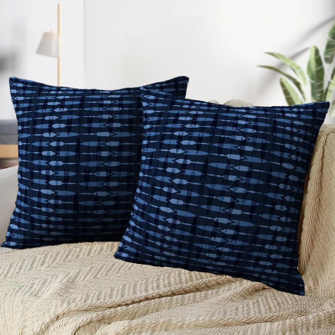 LALILO Throw Pillow Covers Indigo Blue Dye Lines Grunge Stripes Cushion Cover 18