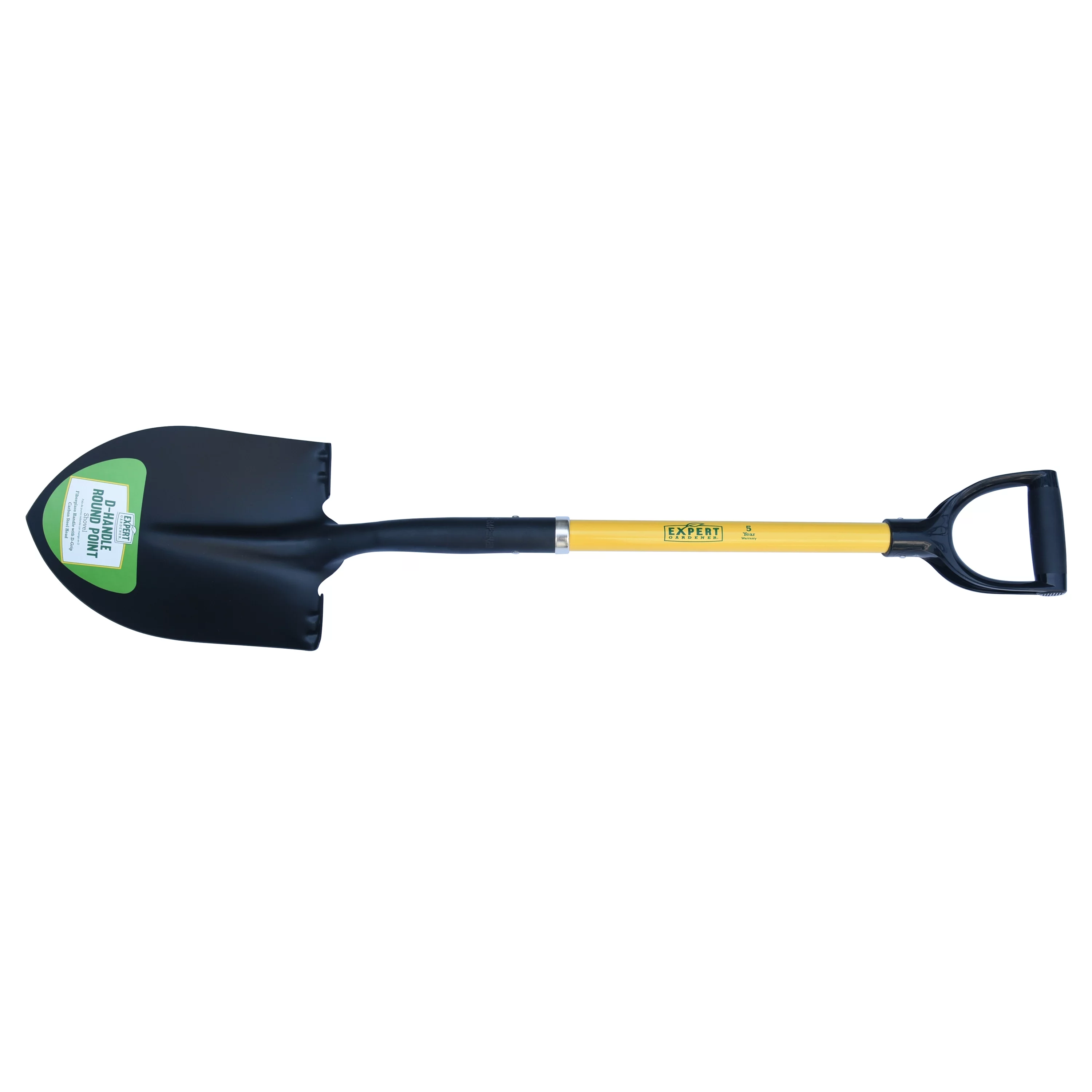Expert Gardener Fiberglass D-Handle Round Point Shovel with Ergonomic Resin D-Grip