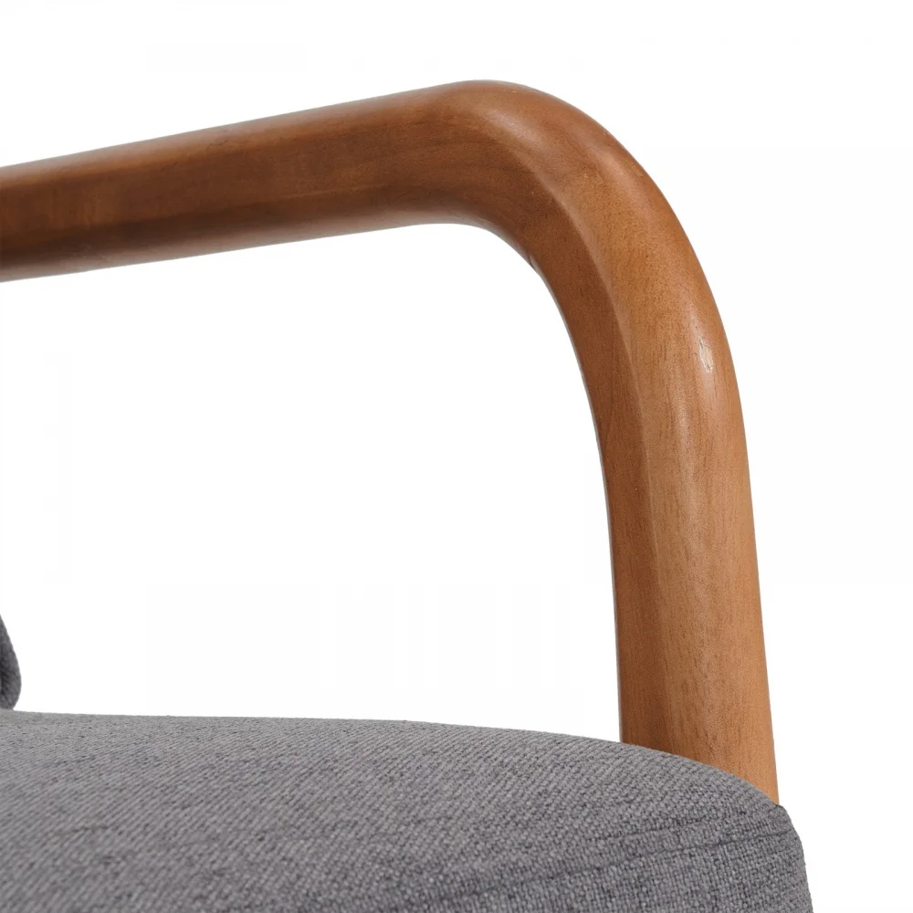 YAHAOLHGD Leisure Chair High Back Solid Wood Armrest Backrest Iron Frame Linen Grey