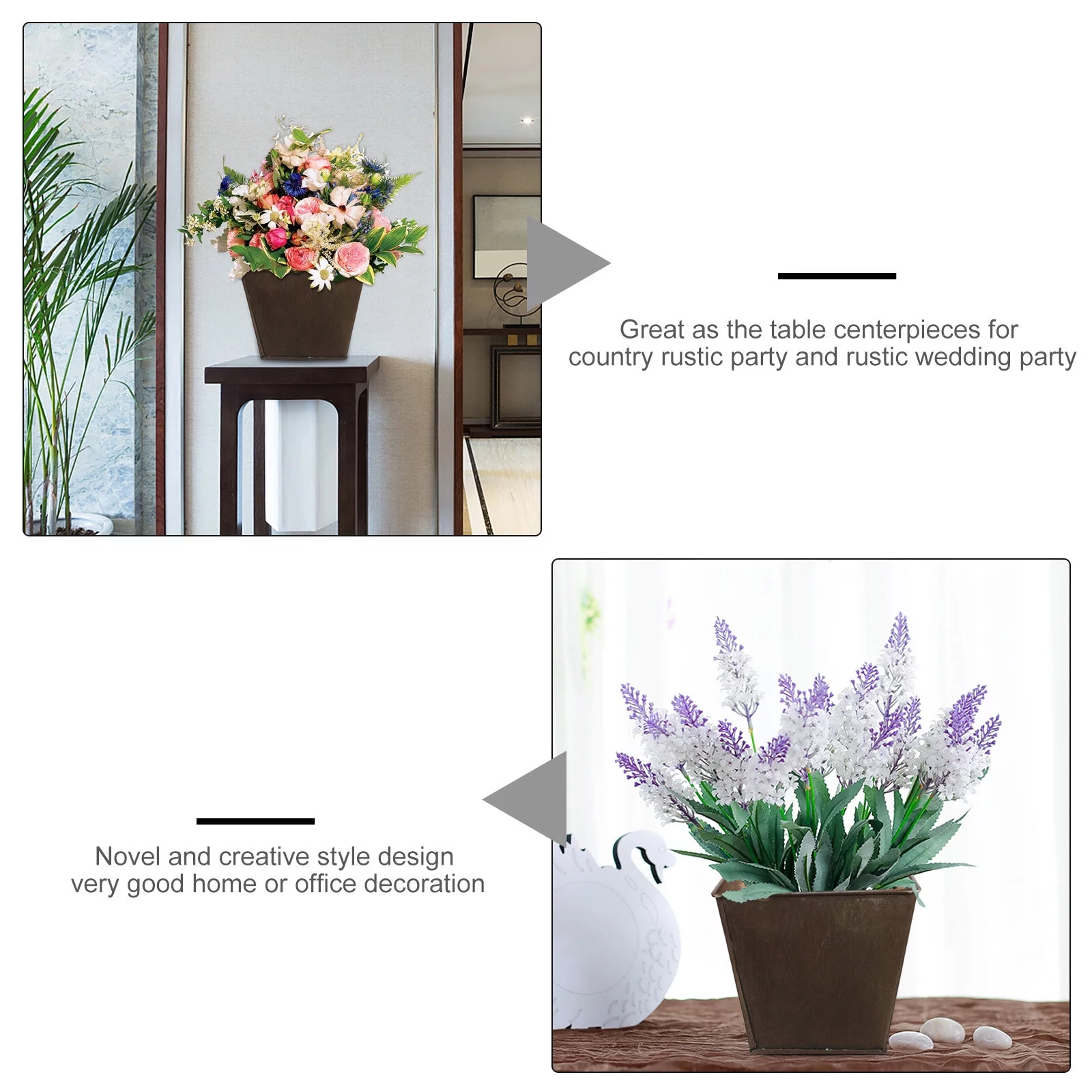 3pcs Square Creative Plant Pot  Planter Antique Iron Flower Bucket