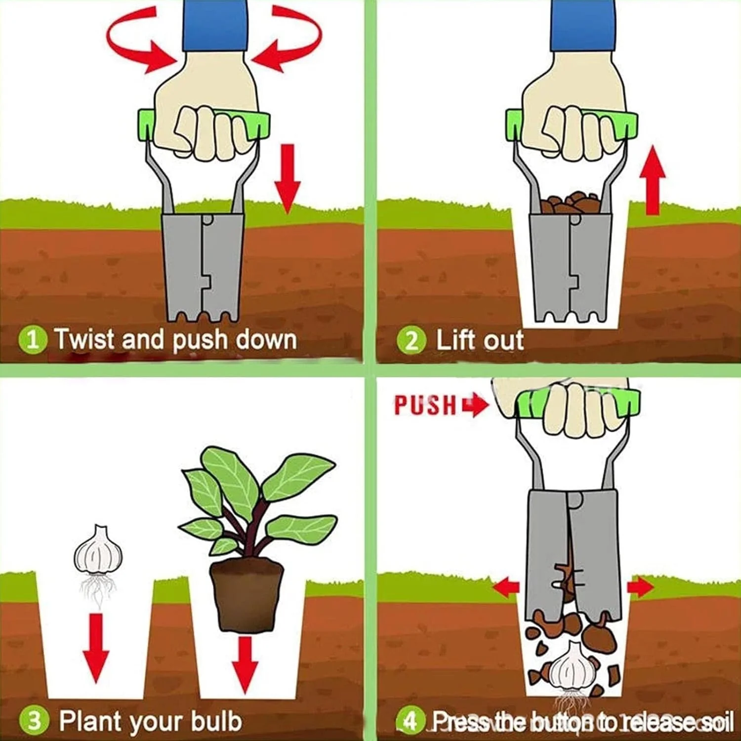 Bulb Planter Tool - Flower Bulb Planting Tool Gardening Bulb Transplanter Tool with Depth Mark for Planting Flowers  Tulips
