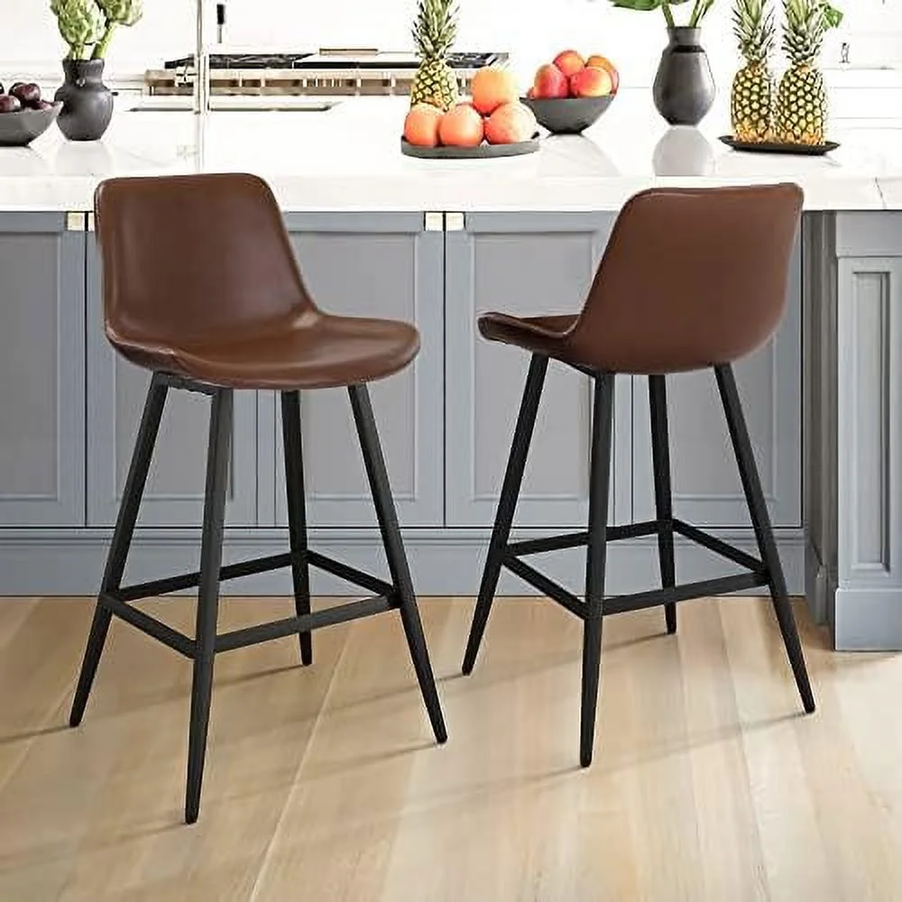HBLUKDL Indoor/Outdoor Industrial Faux Leather Barstool with Back and Metal Leg Set of 4 Armless Chairs for High Table Kitchen Island Pub Living Room 30" Grey