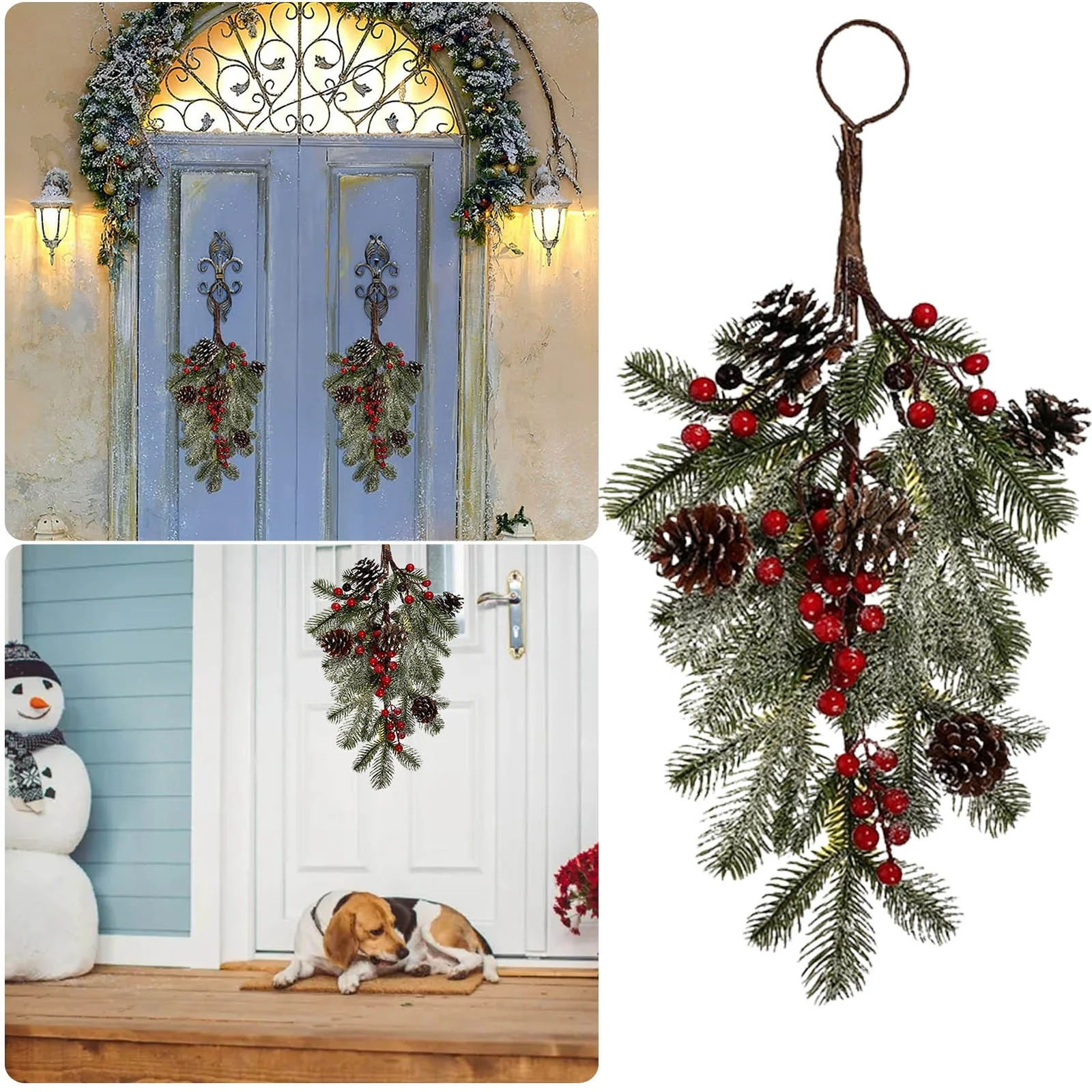 TIIFSWHS Christmas Upside Down Tree American Wall Hanging Door Restaurant Christmas Tree Decoration Props Garland Decoration 50cm Wreath for Kitchen Holly Wreath Light up Car Wrea