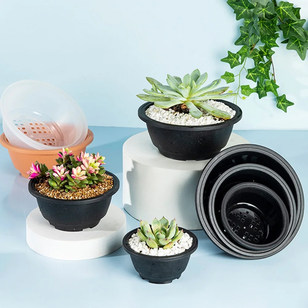 Plastic Flower Pot 6 Pcs Succulent Plant Desktop Ornament Seedling Pots Round Shallow
