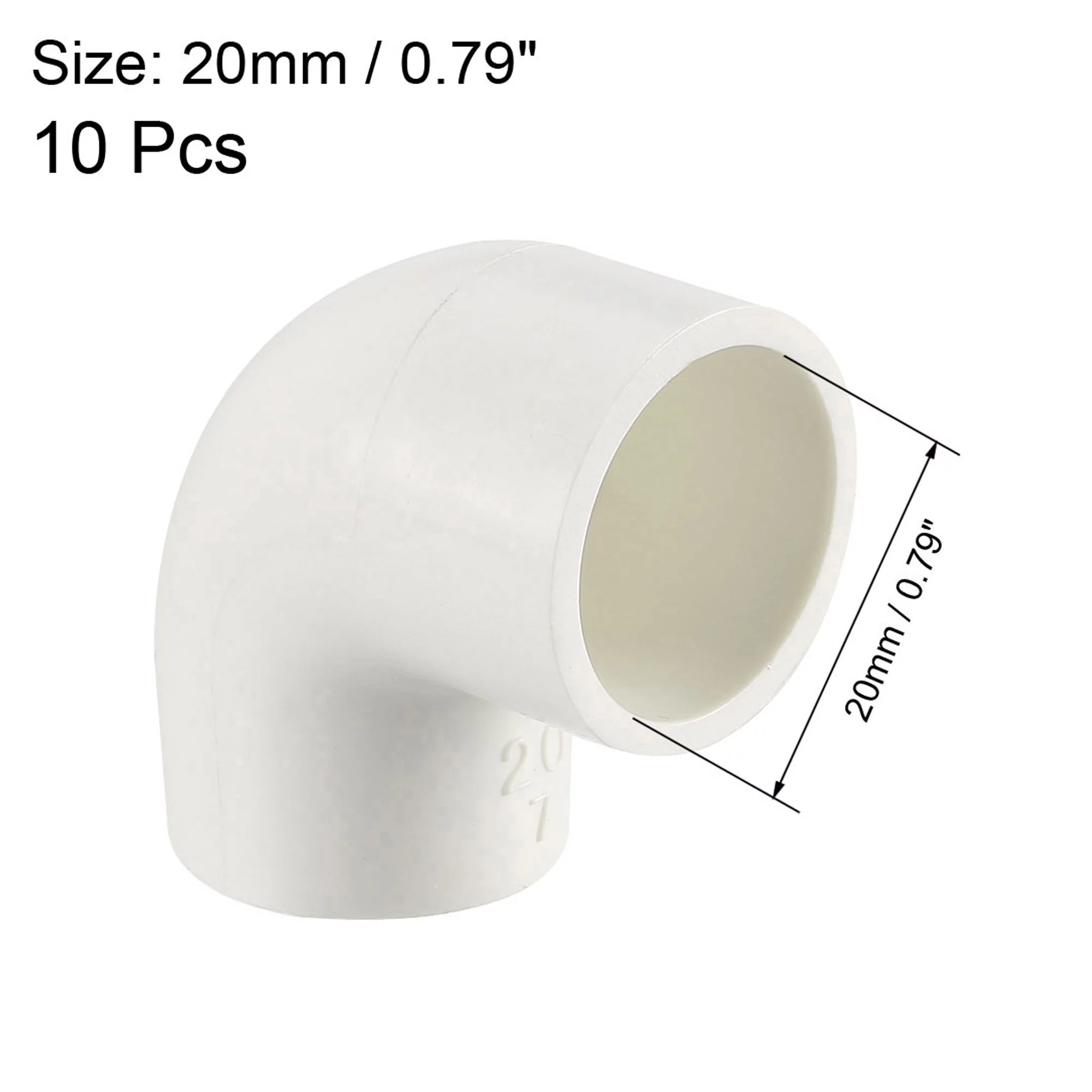 PVC Pipe Fitting 20mm Slip Socket 90 Degree Elbow Coupling Connector White 10 Pcs