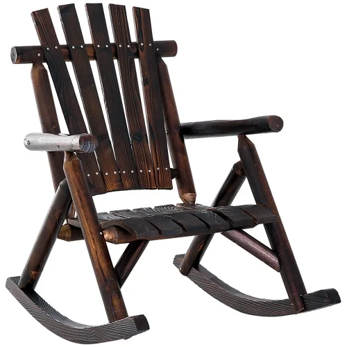 Buumin Outsunny Outdoor Wooden Rocking Chair, Rustic Adirondack Rocker with Slatted Seat, High Backrest, Armrests for Patio, Garden, and Porch, Large, Brown