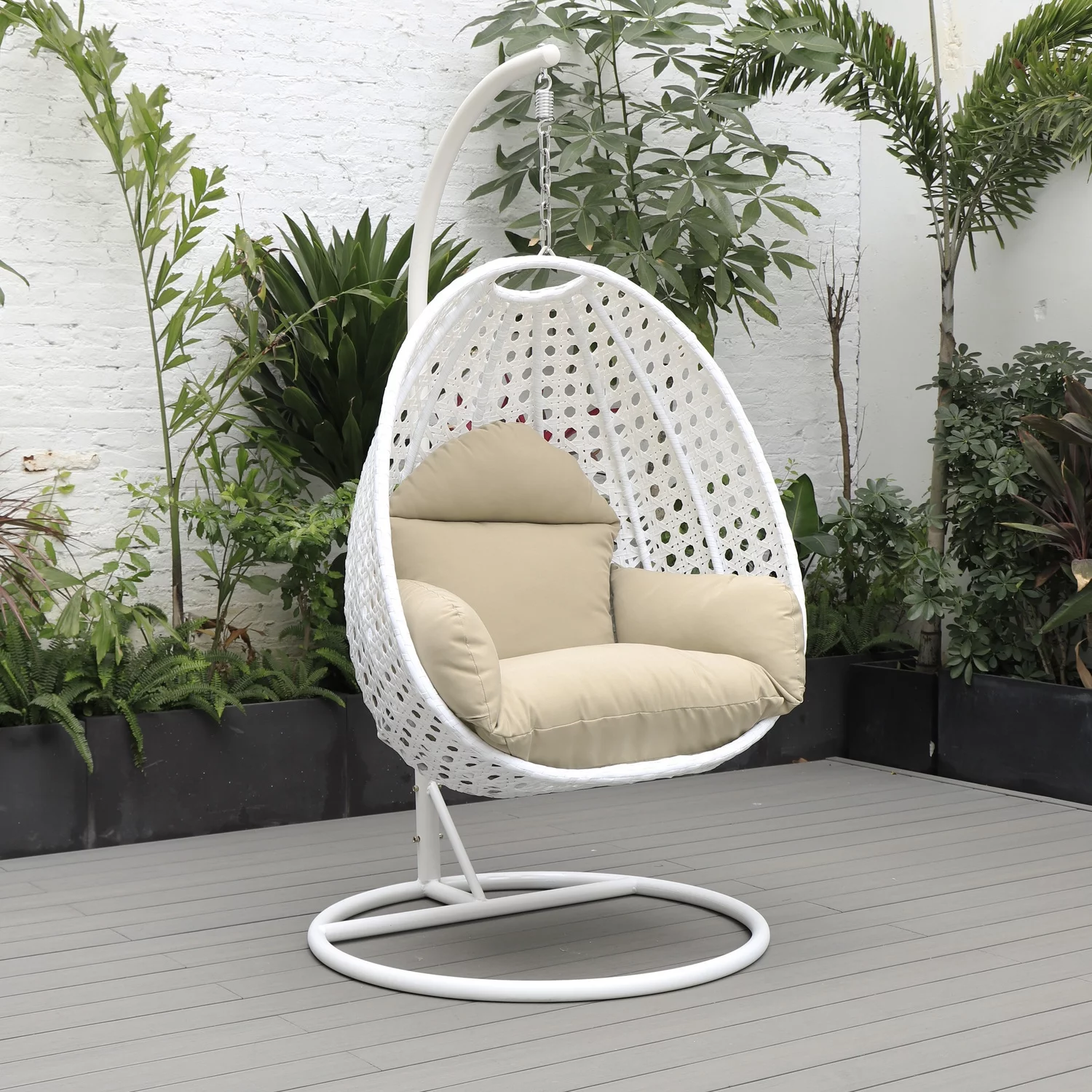 Maykoosh Artisanal Attic White Wicker Hanging Egg Swing Chair