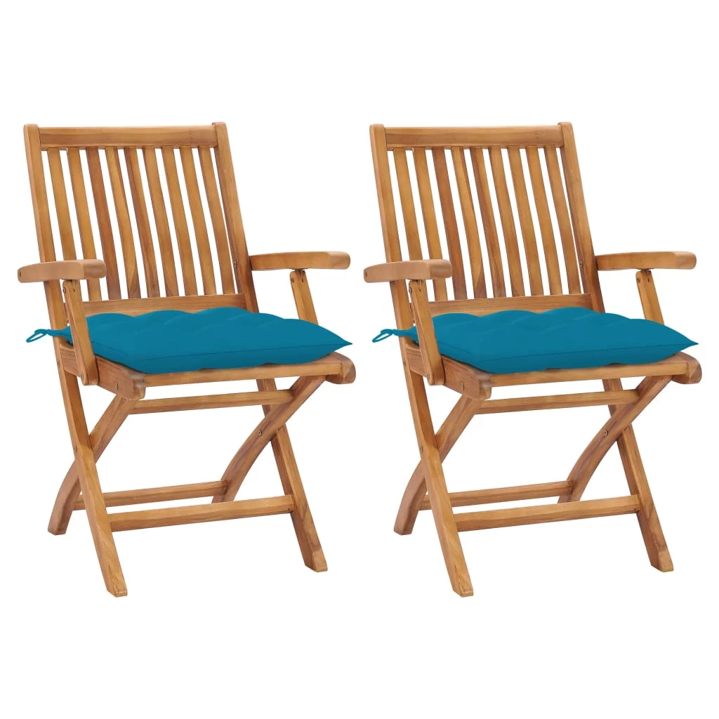 Anself Patio Chairs 2 pcs with Blue Cushions Solid Teak Wood