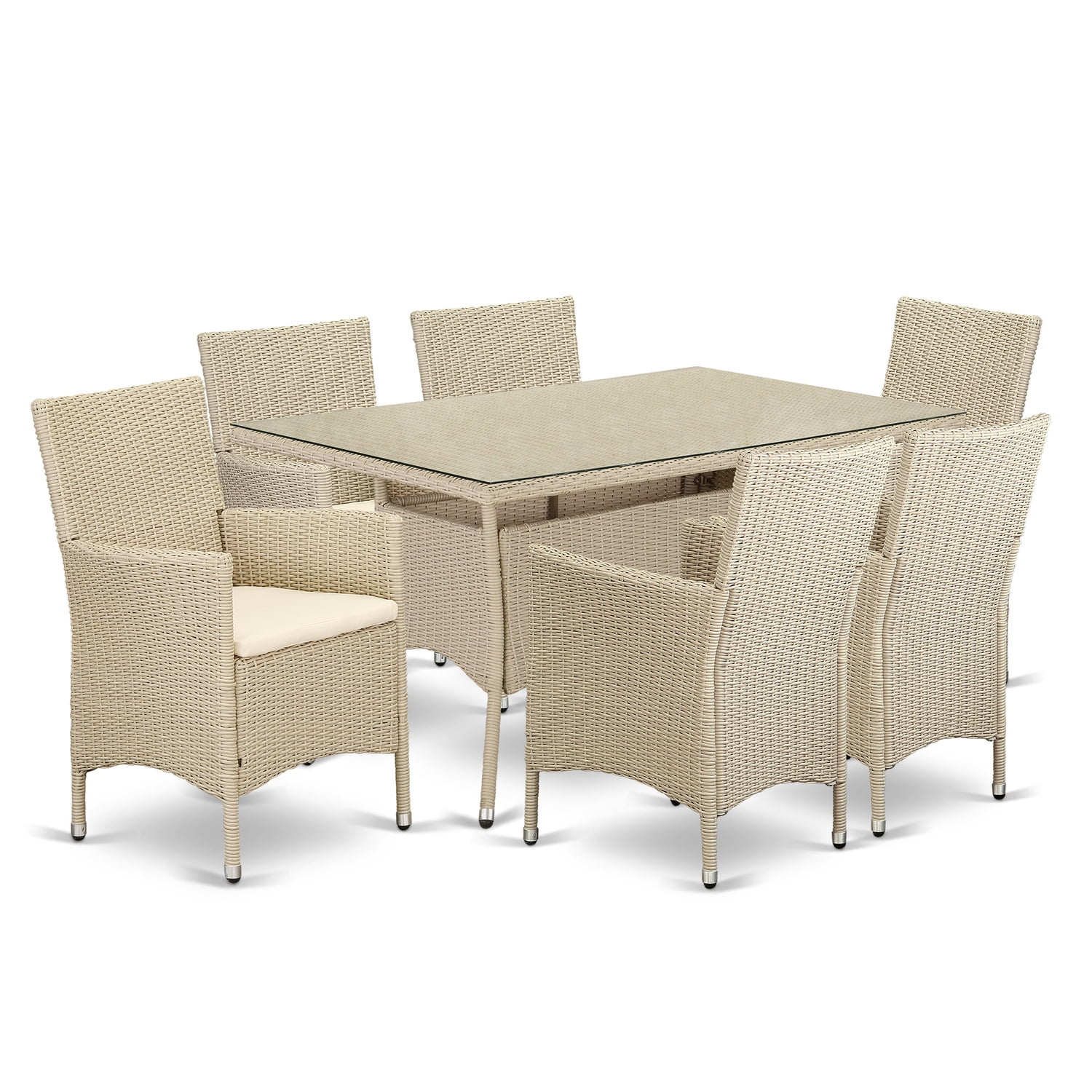 East West Furniture Valencia 7-piece Modern Metal Patio Set in Cream