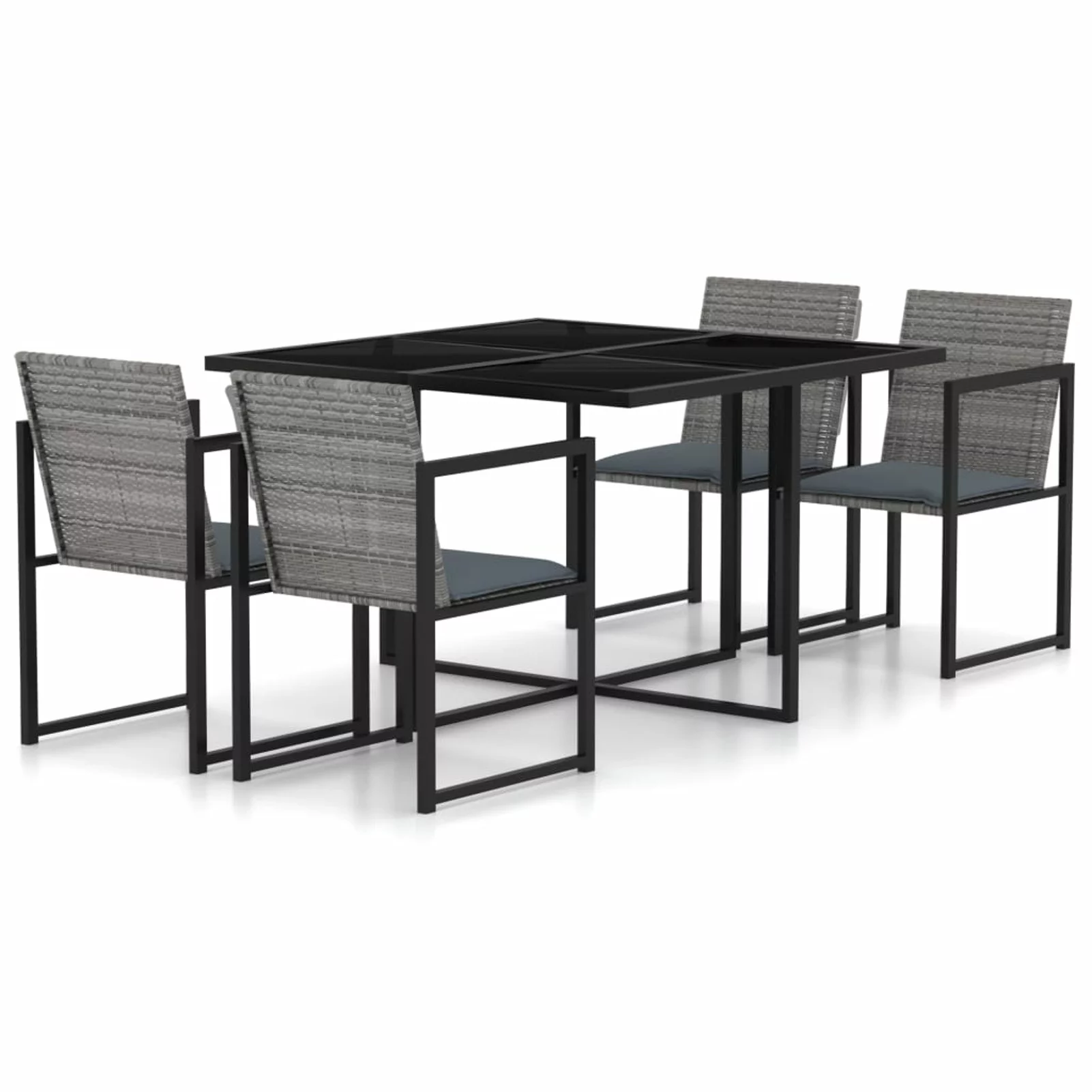 Carevas Trendy 5 Piece Patio Dining Set with Cushions Poly Rattan Gray