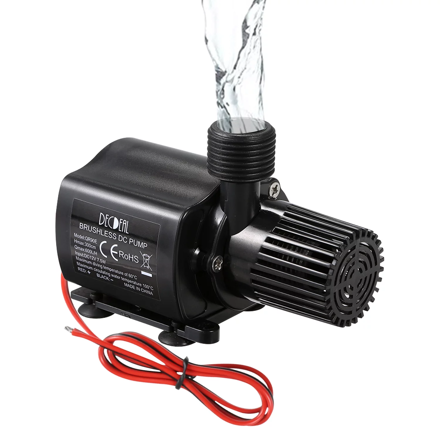 DECDEAL Brushless Pump Ultra-quiet DC12V Micro Brushless Pump Waterproof Submersible Pump for Fountain Aquarium Pond Circulating 600LH 7.5W Lift 9.84ft withStrainer