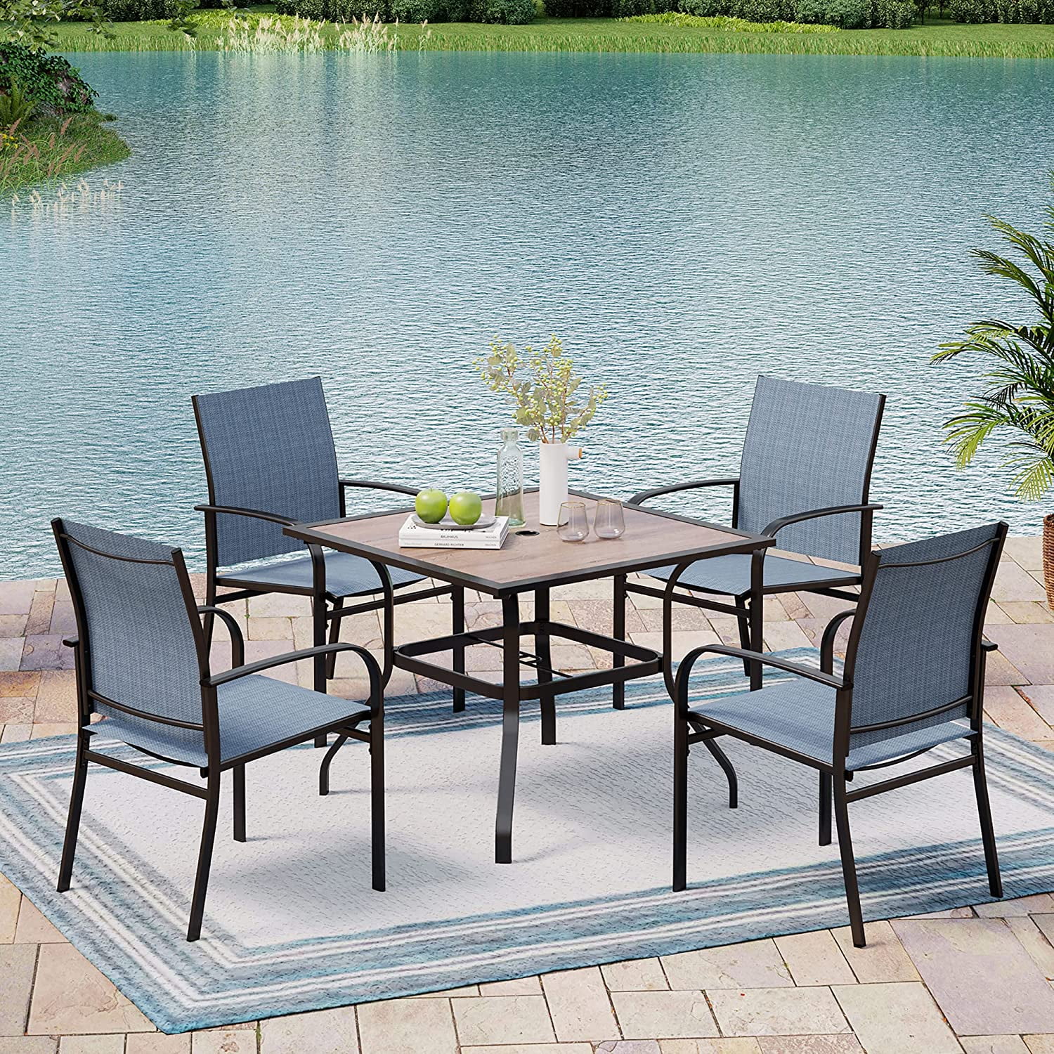MIXPATIO Outdoor Patio Dining Set 7 Piece Furniture Set withMetal Patio Dining Table with Umbrella Hole Table for Deck Garden Backyard Lawn Poolside