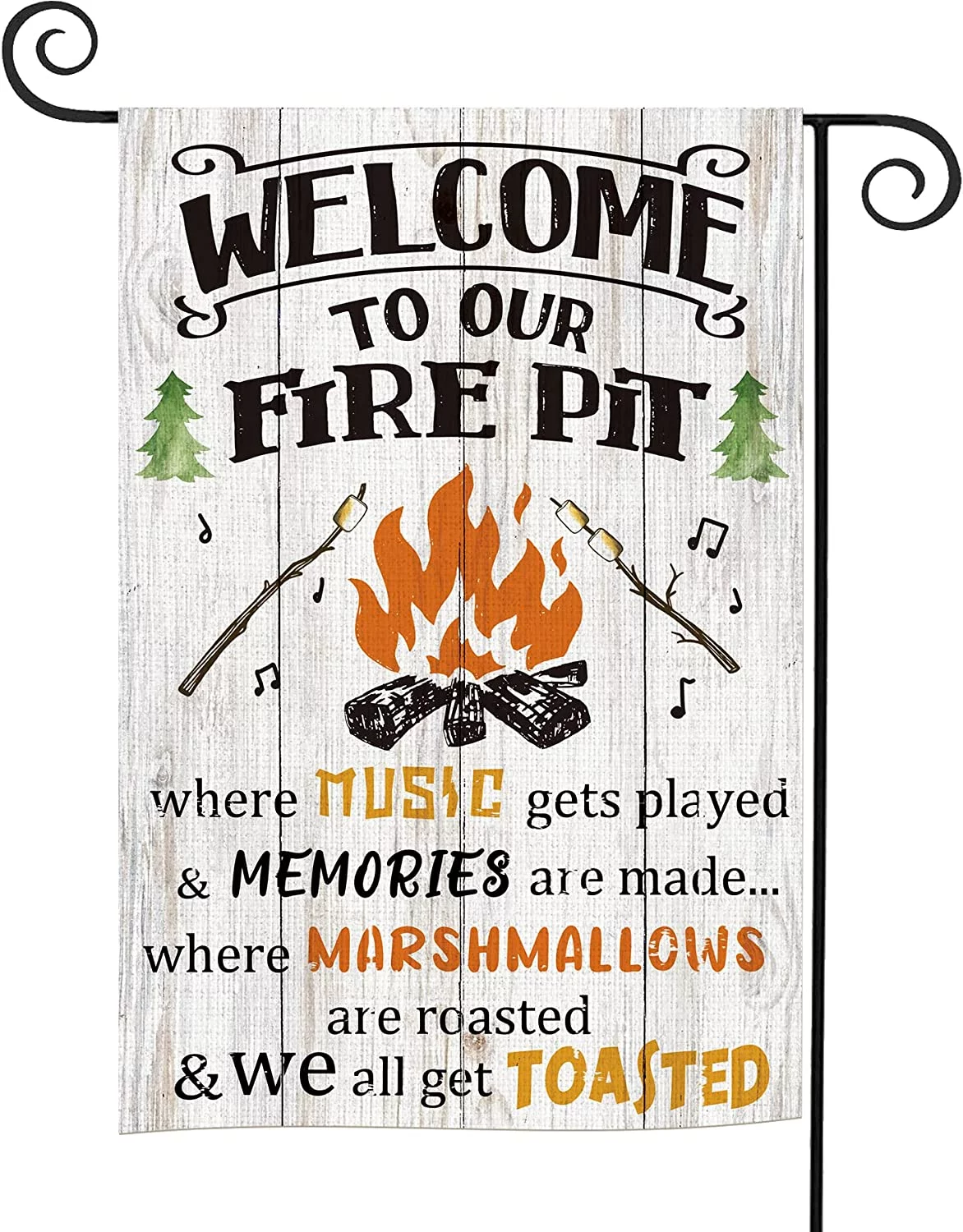 Camping Camper Camp Garden Flag for Campsite Campfire Decor Double Sided 28x40 Inch Welcome Fire Pit Marshmallows Music Wood Farm Cabin Small Yard Flag for Outdoor Decorations Outside Banner.[Z1287]