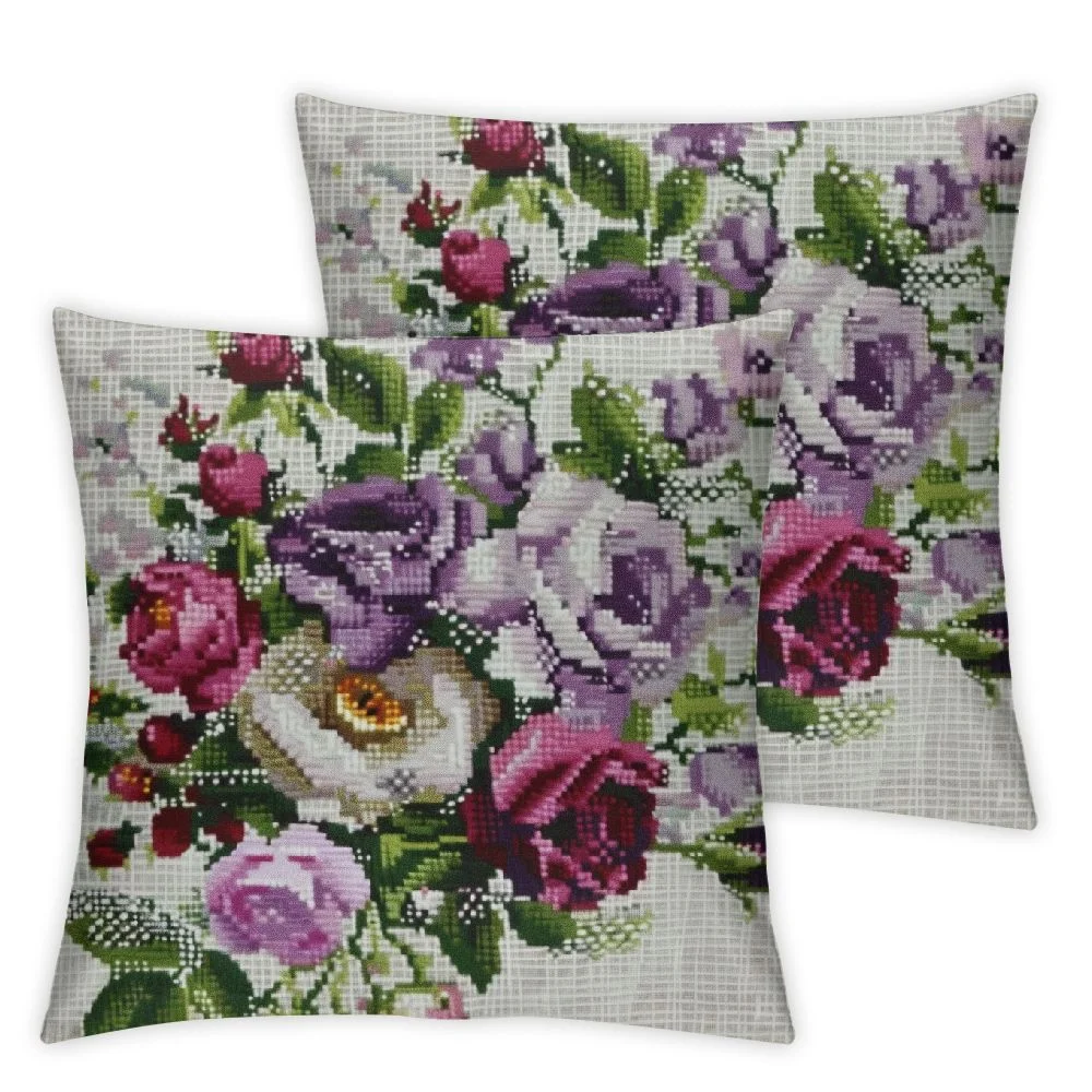 Xlo0ole  Pillow Covers Flower Market Rose Decorative Outdoor Fabric Pillow Case Vintage Floral Print for Sofa Couch Chair Bedroom  White