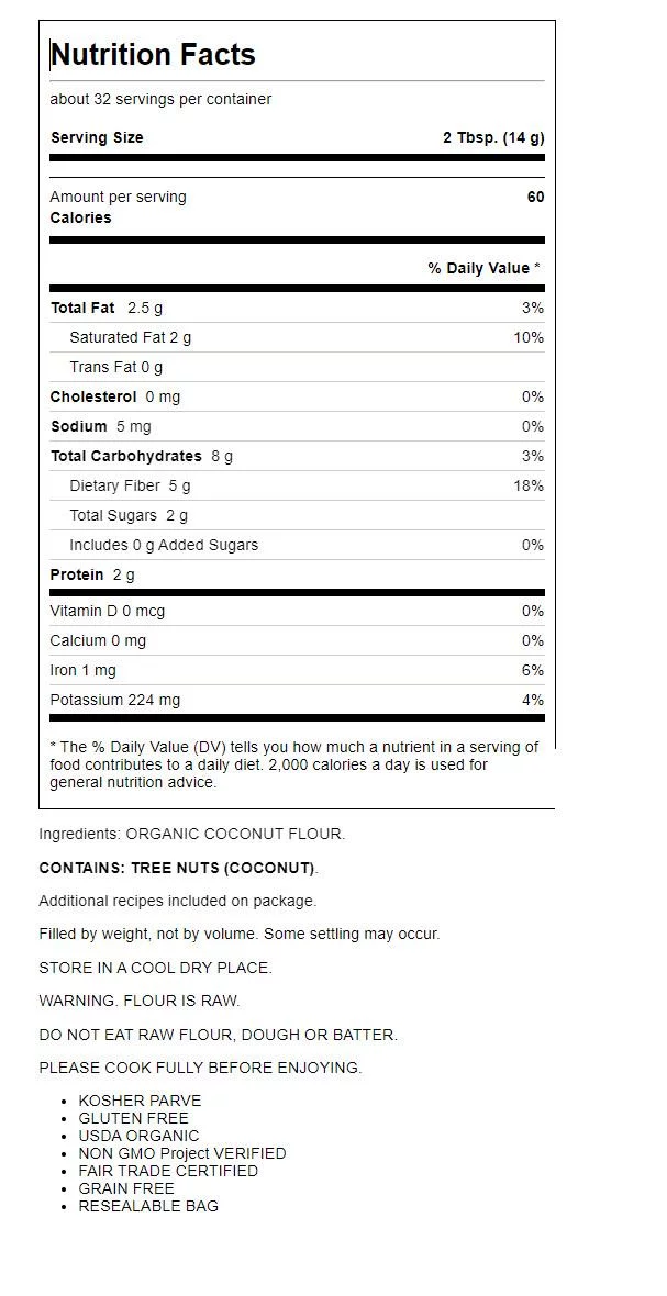 Arrowhead Mills Organic Gluten Free Coconut Flour, 16 oz Bag