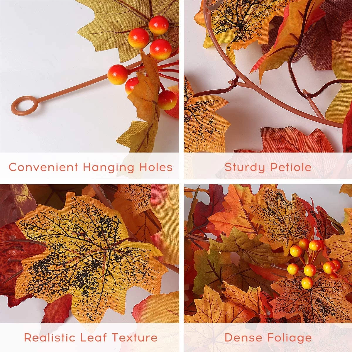 Nvzi 2 Pcs Artificial Autumn Maple Leaves Garland 5.7Ft/Pieces Fall Garland Hanging Vine Garland Vines Hanging Plants Colorful Fall Decor