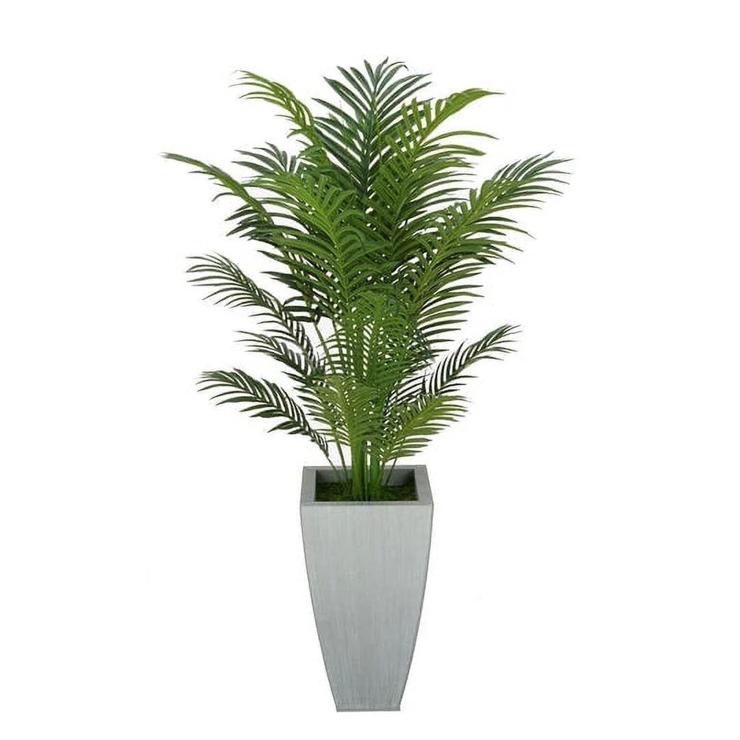 House of Silk Flowers Artificial 4-1/2 foot Areca Palm in Tapered Square Zinc (Farmhouse)