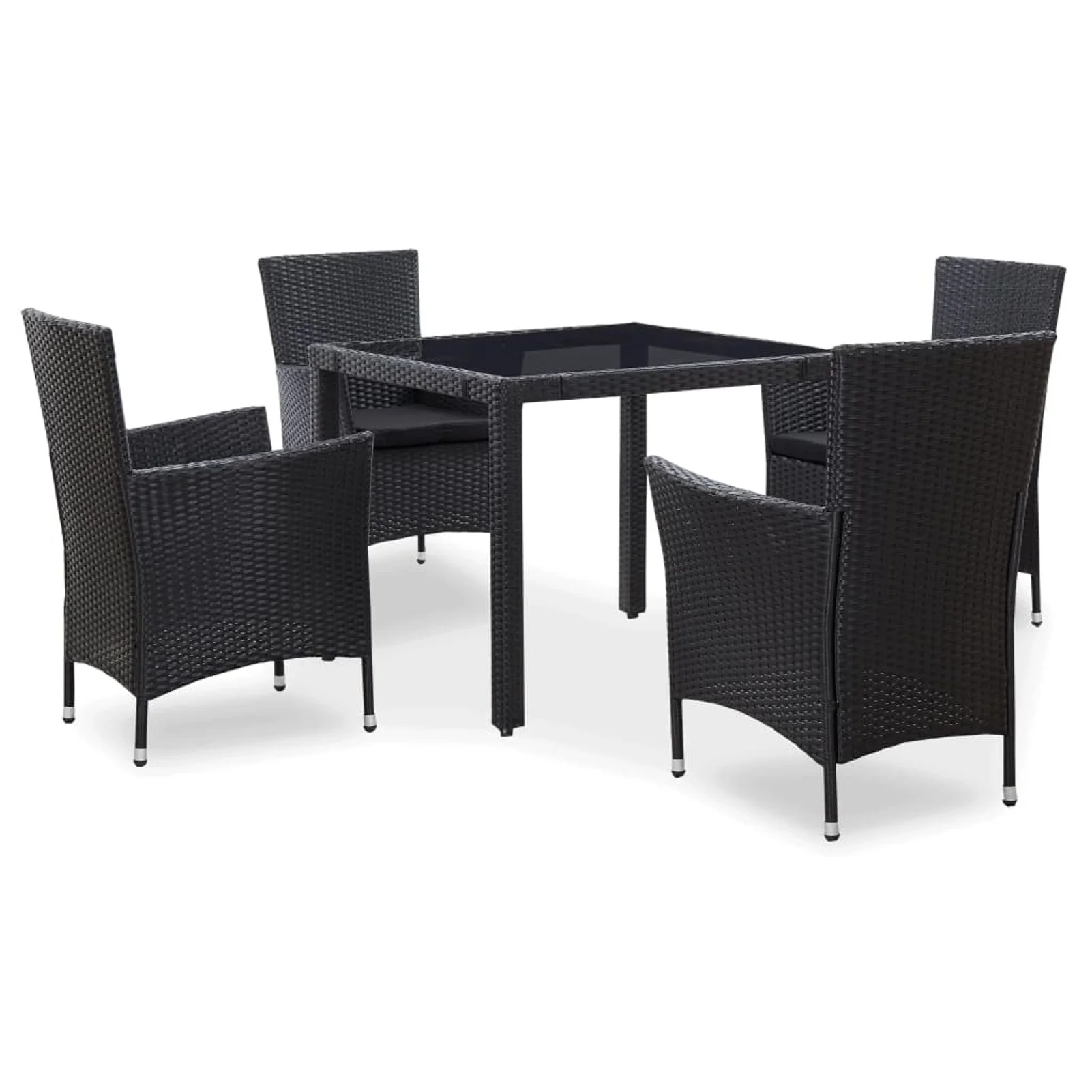 Walmeck 5 Piece Patio Dining Set Poly Rattan Black