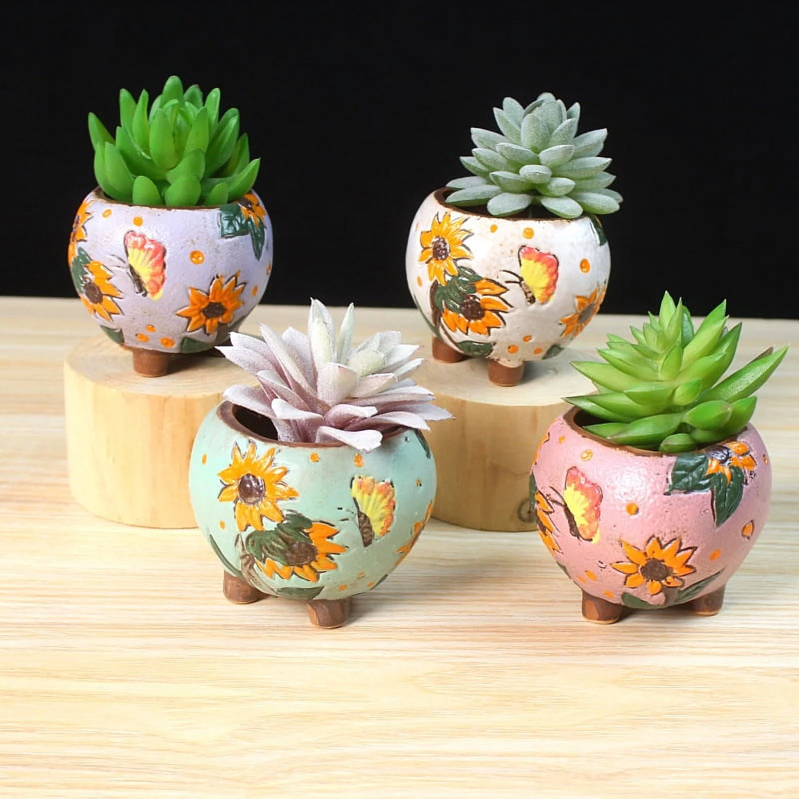 LivNxt Hand-painted Ceramic Succulent Planter - Breathable Pot for Indoor and Outdoor Plants