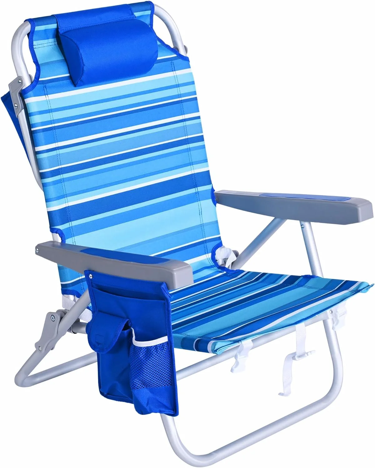 SUNNYFEEL Low Beach Chairs for Adults 5 Position Lay Flat, Portable Folding Backpack Beach Chair Heavy Duty with Cooler Bag, Cup Holder for Outdoor/Lawn/Picnic/Sand, Foldable Camping Chair