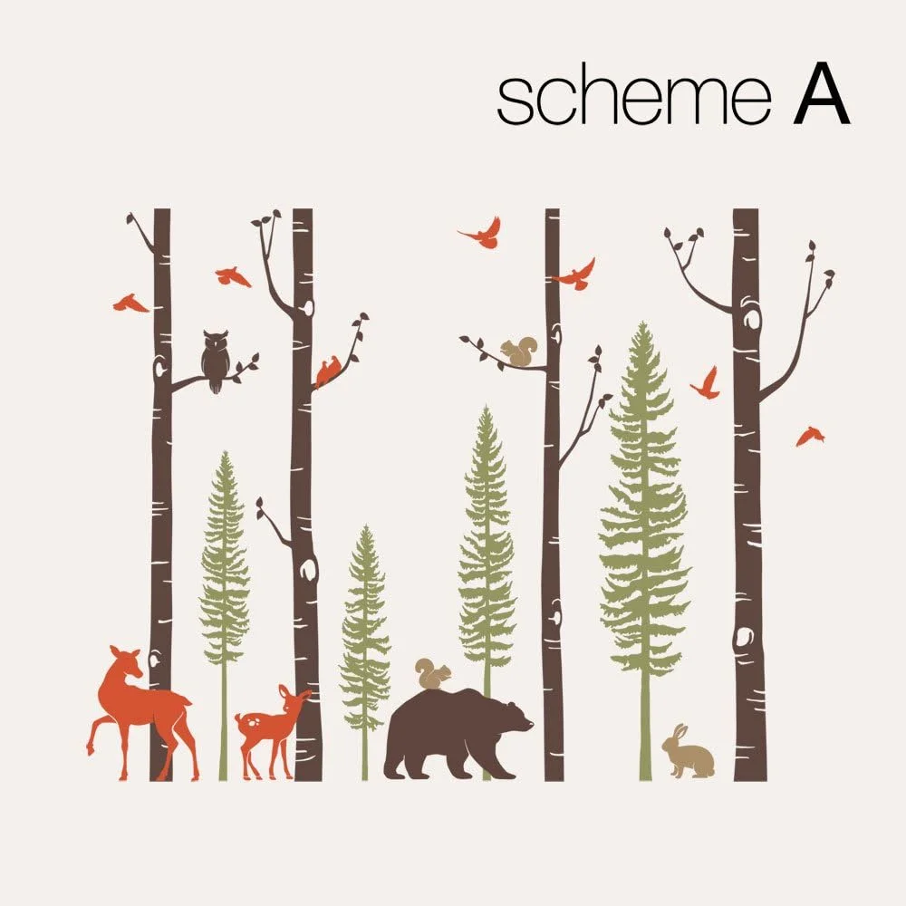 Birch Trees With Animals Wall Decal - Scheme A - 120