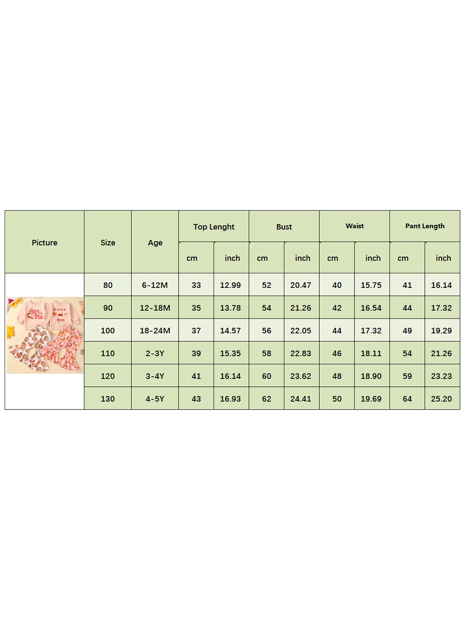 HOANSELAY Baby Girl 2Pcs Thanksgiving Outfits Long Sleeve Sweatshirt + Pie Print Flare Pants Set