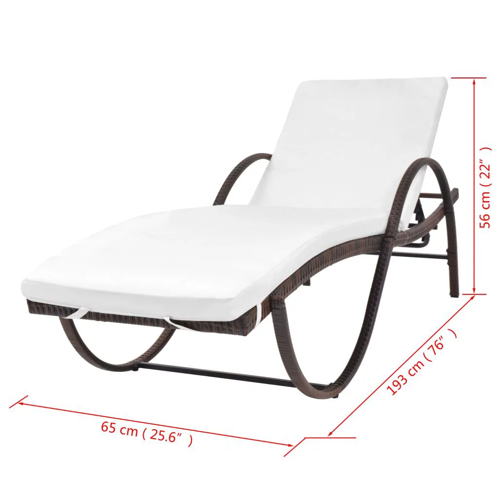 Andoer Sun Lounger with Cushion & Table Poly Rattan Brown