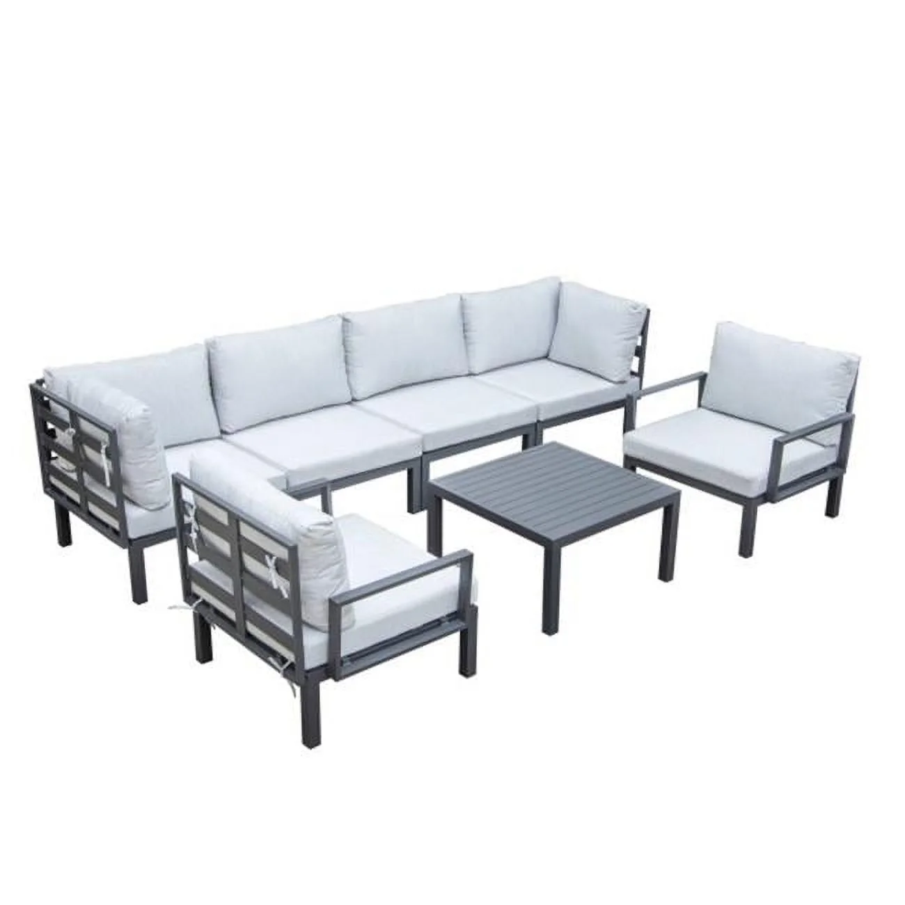 Hamilton Aluminum Patio Conversation Set with Coffee Table & Cushions, Light Grey - 7 Piece