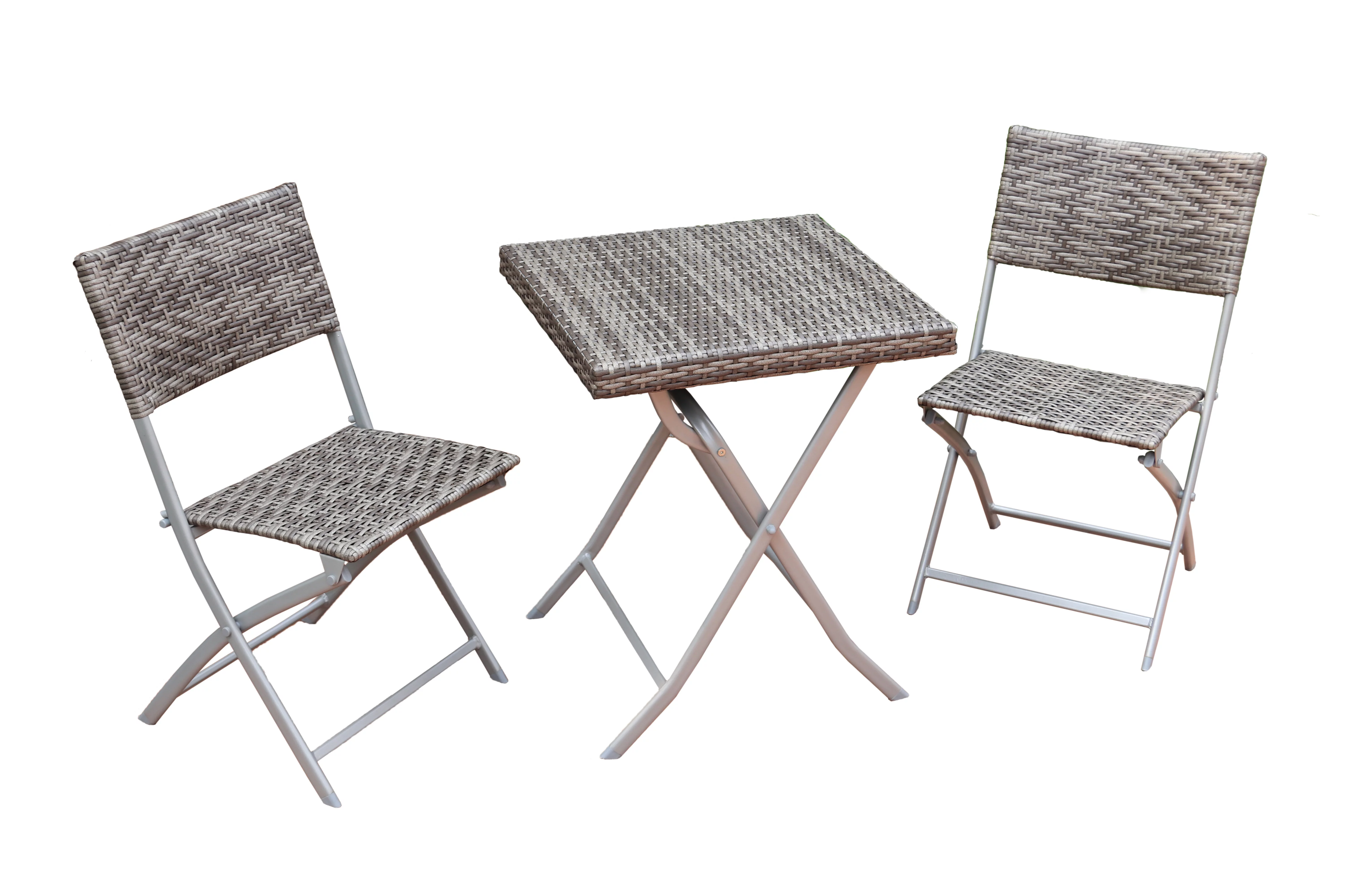 Abble 3 Pieces Grey Wicker and Steel Frame Folding Set