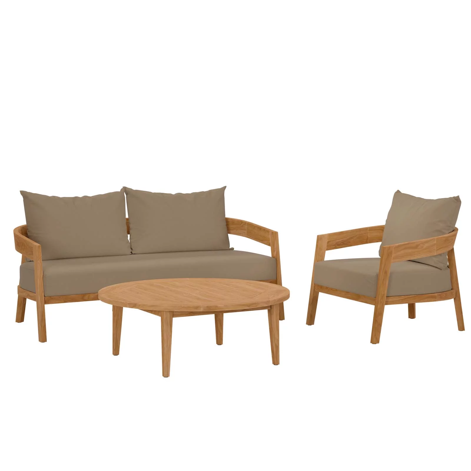 Modway Brisbane 3-Piece Teak Wood Outdoor Patio Set in Natural Light Brown
