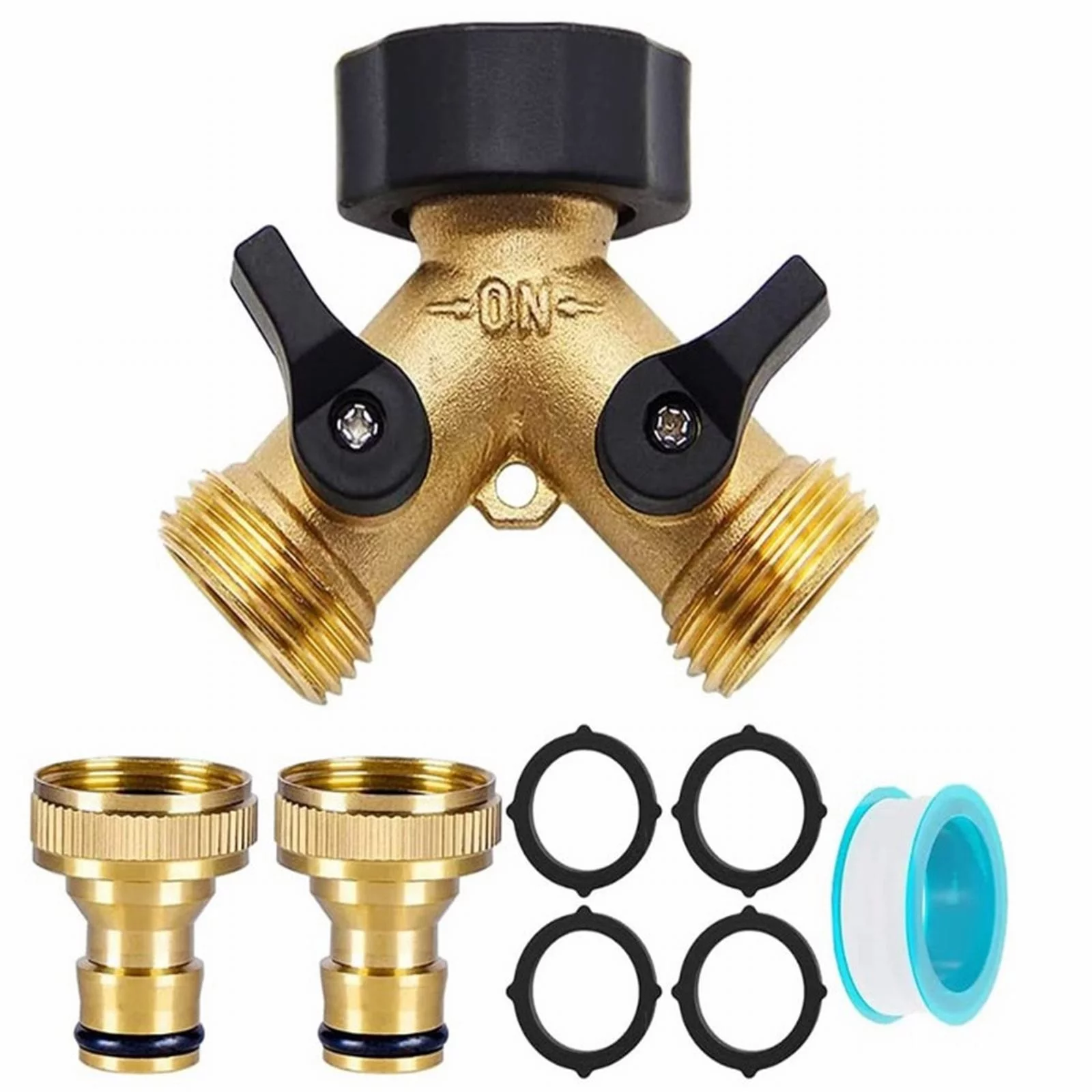 iju7gthy 4th of july Hose Splitter Brass 2 Way Garden Hose Connector 3/4 Thread Y Shape Hose Spigot Adapter Heavy Duty Water Hose Splitter with 7 Rubber Washer for Outdoor Garden Farm Greenhouse