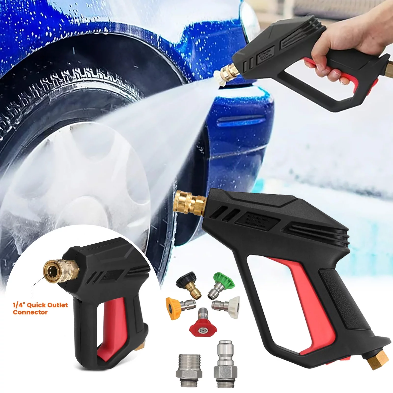iju7gthy 4th of july outdoor Car Wash High Pressure WaterGun Garden Cleaning Kit One Shot Four Use M22 3/8 Quick Plug