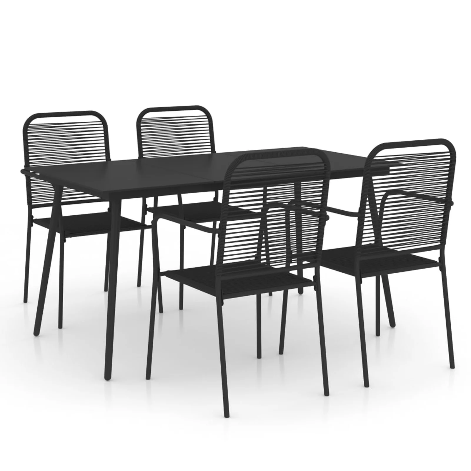 moobody 5 Piece Patio Dining Set Cotton Rope and Steel Black