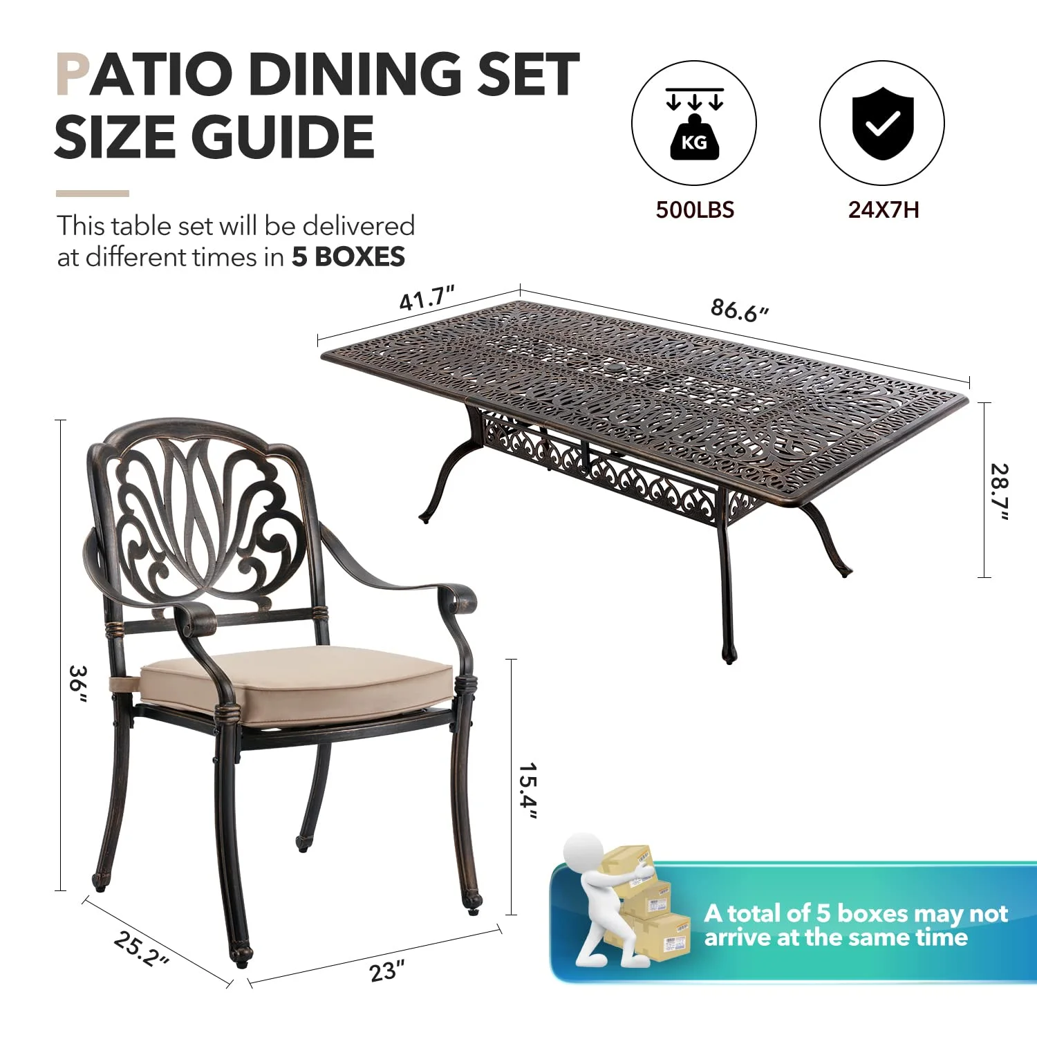 9-Piece Outdoor Dining Set Cast Aluminum, Patio Dining Set for 8 Includes 86.6’’ Table and 8 Chairs with Cushion