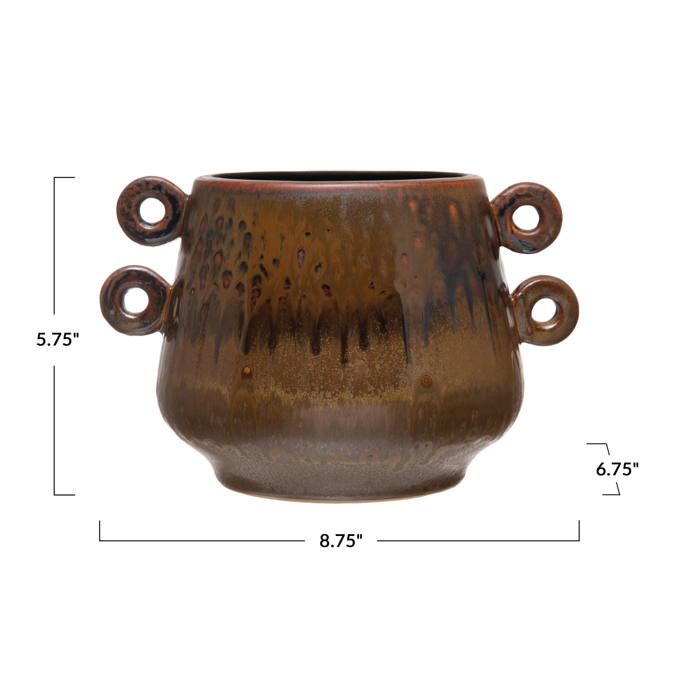 Bloomingville Rustic Stoneware Planter with Handles and a Reactive Glaze Finish