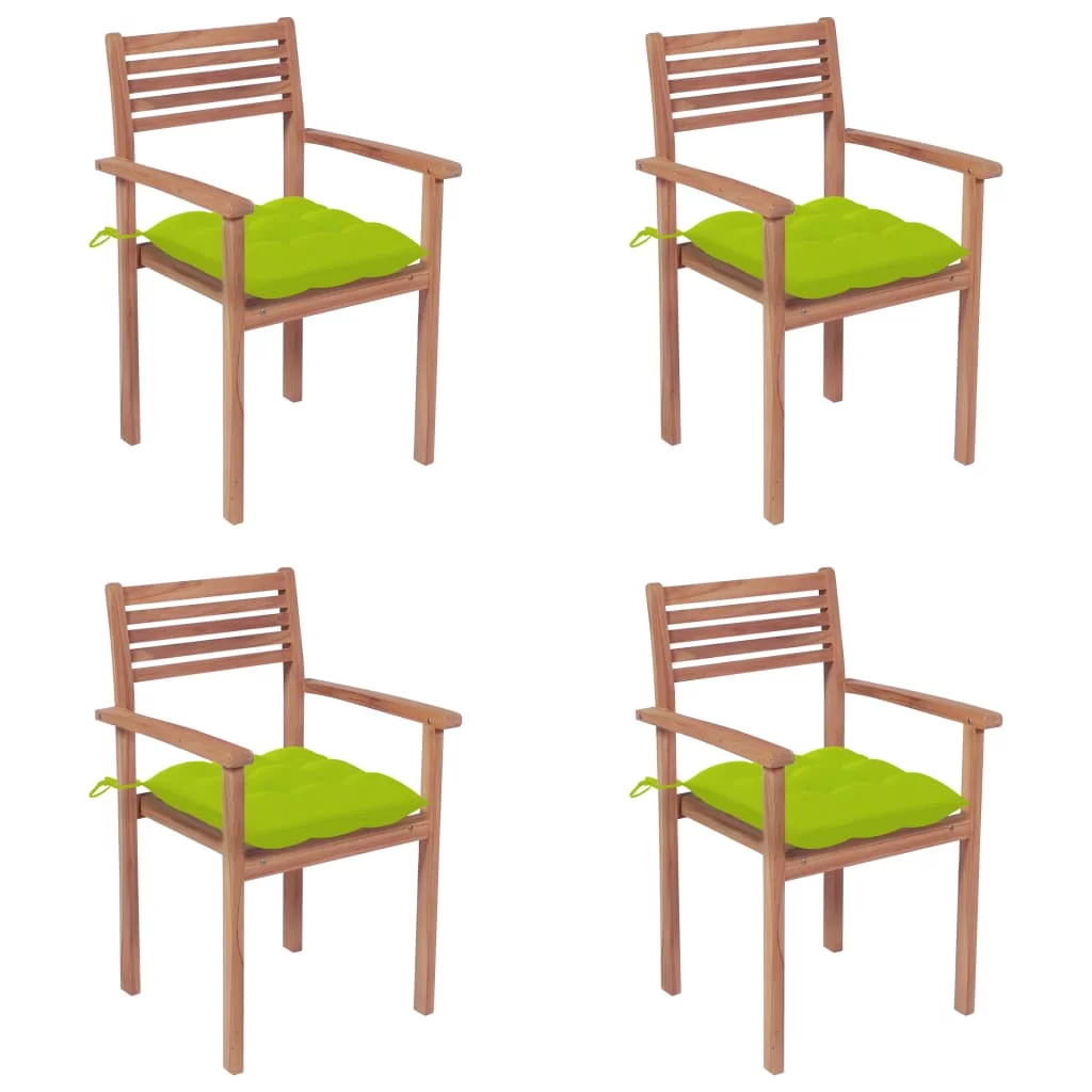 Anself Patio Chairs 4 pcs with Bright Green Cushions Solid Teak Wood